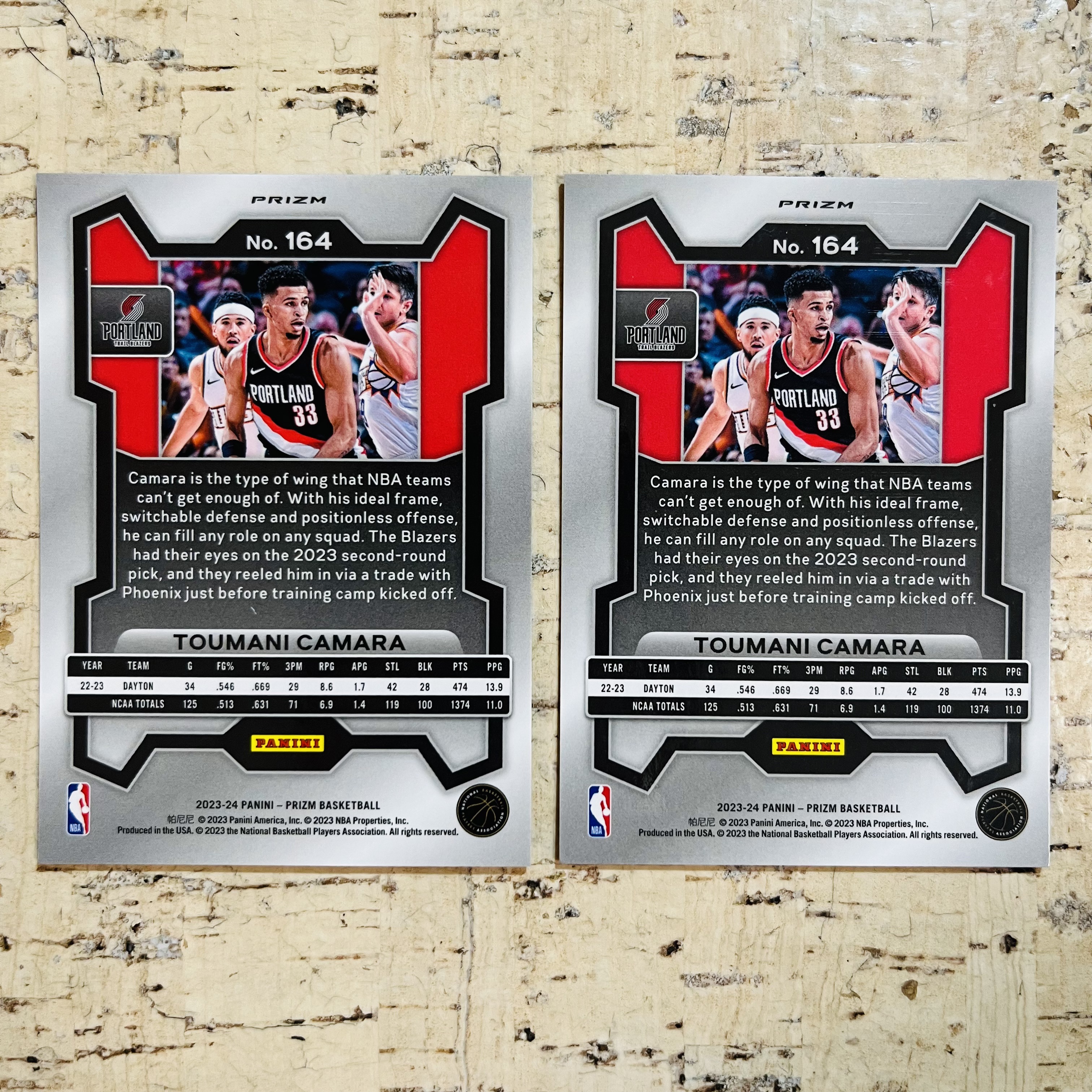 2023-24 Panini Prizm Toumani Camara RC 新秀 开拓者 卡马拉 正银折 银折射 2张打包 第2组 稀有折射 凑彩虹必备【小卡迷拍卖 可累积半年】