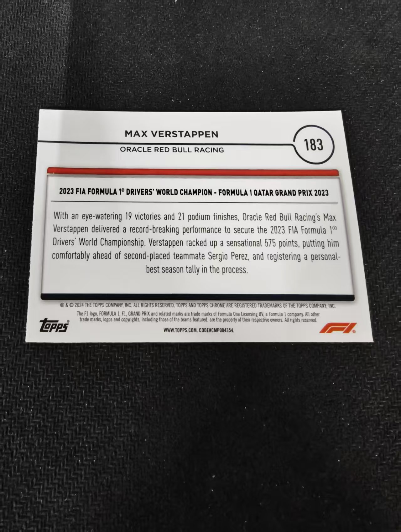 2024 Topps Chrome F1 Max Verstappen 维斯塔潘 红牛 划痕 边角瑕疵 #183
