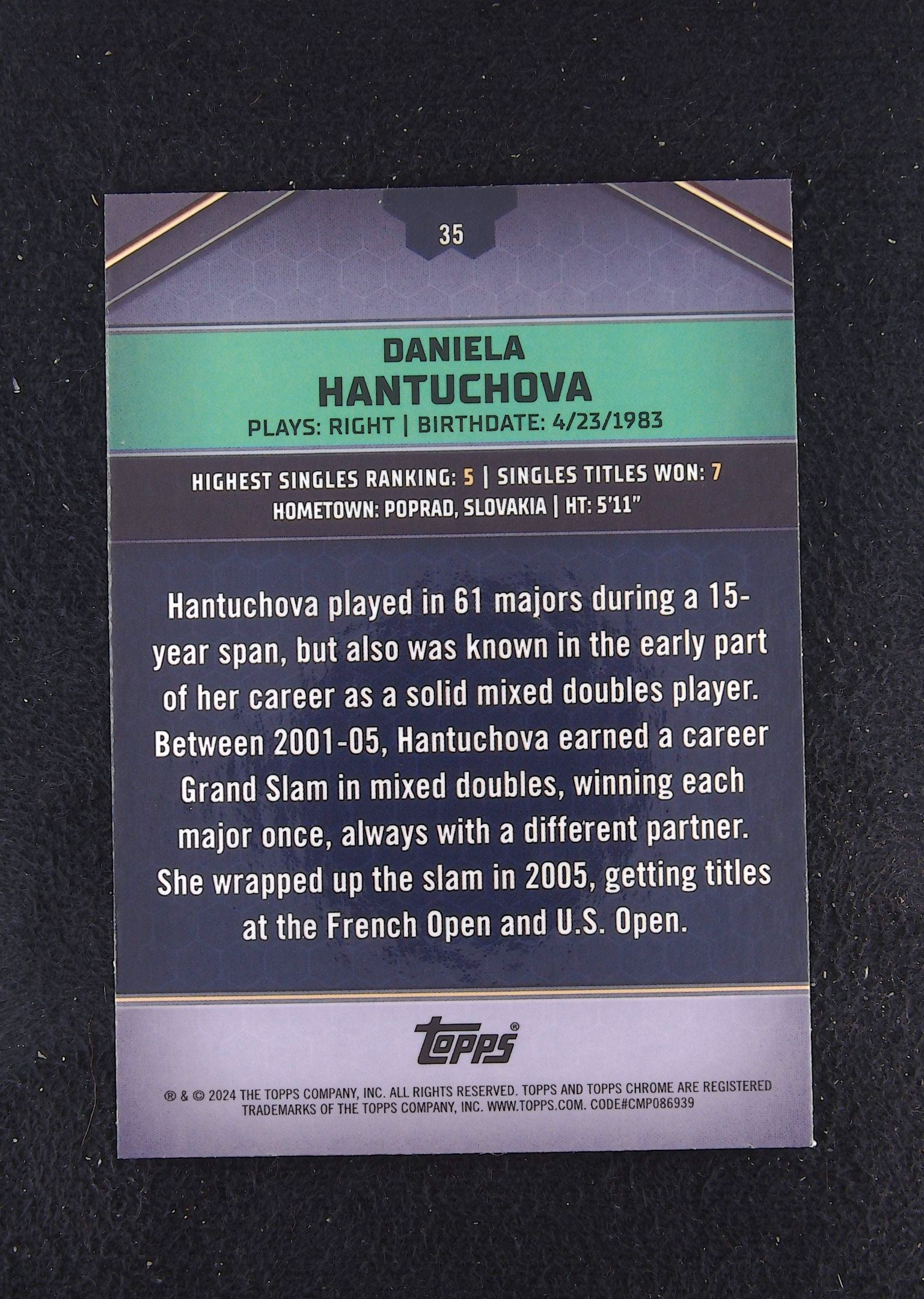 2024 Topps Graphite Daniela Hantuchova 汉图楚娃 199编 石墨系列 卡品如图 a04 【闪闪代拍】