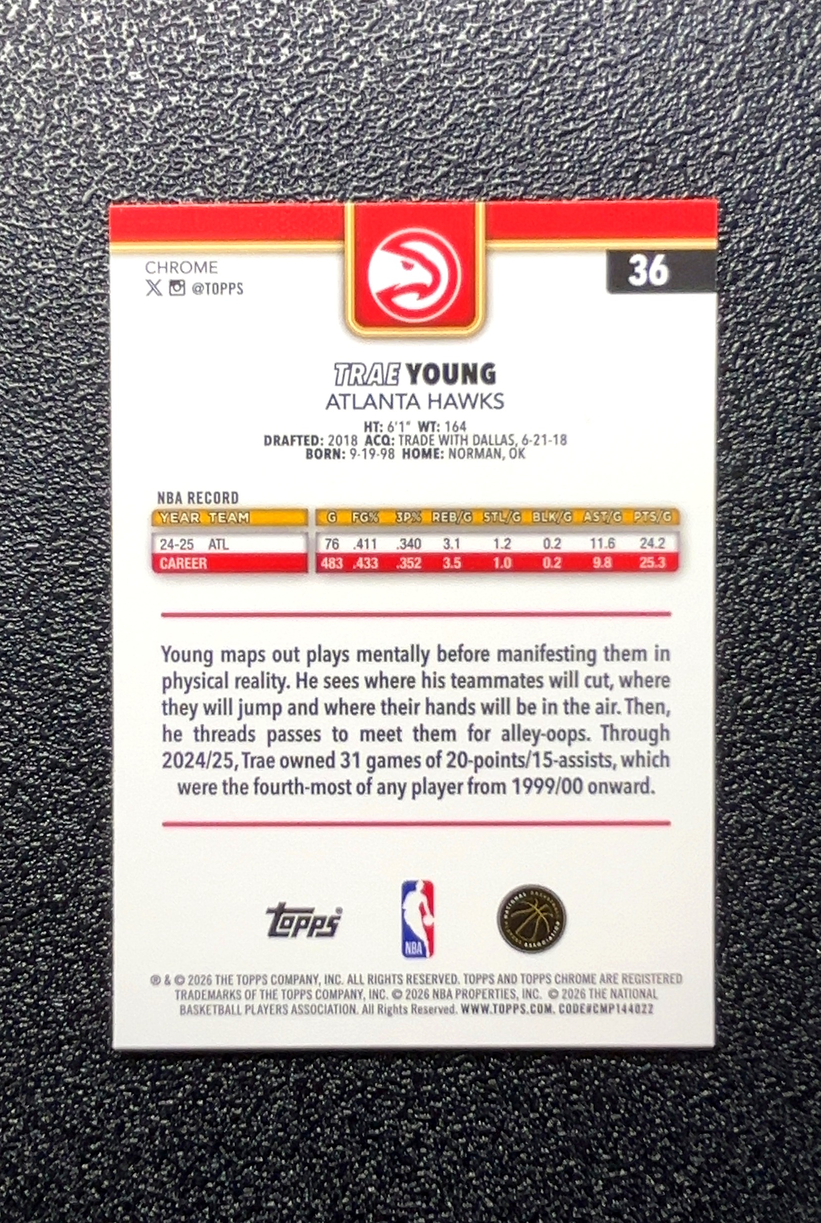 【岛屿拍卖】2023 Topps Chrome Trae Young 特雷·杨 银折 折射 新秀 RC 卡品如图 高价值 #36 Atlanta Hawks 亚特兰大老鹰 0012#33