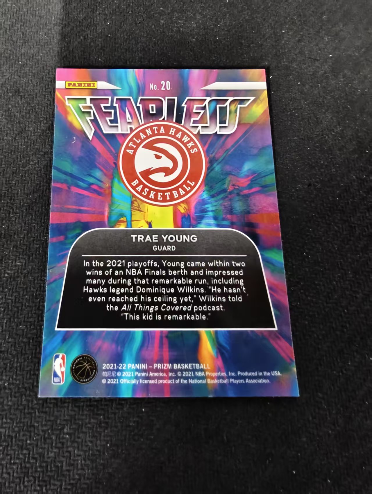 【可合并,不累计】2021-22 Panini Prizm Trae Young 特雷杨 老鹰 PZ Fearless 无畏特卡 不保卡品 介意勿拍 #20