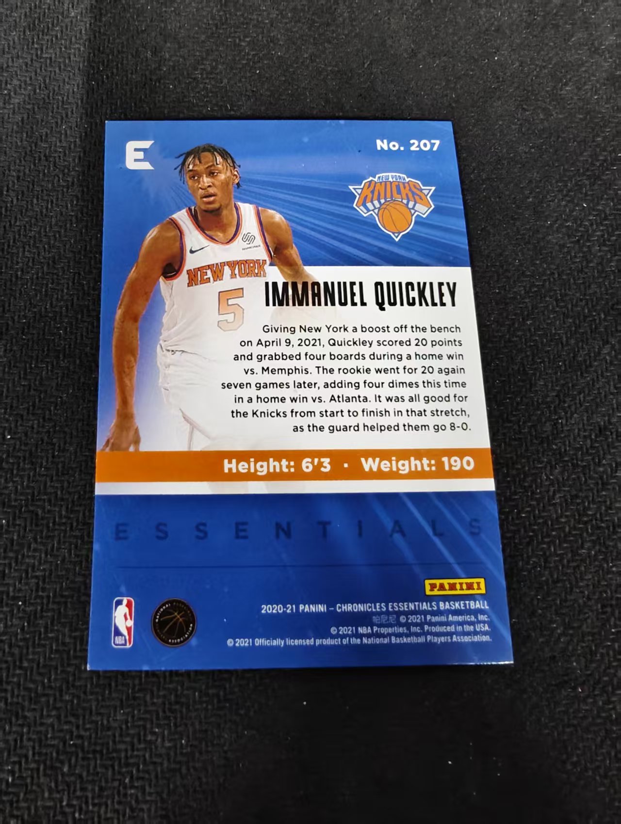 2020-21 panini chronicles immanuel quickley 编年史 尼克斯 奎克利 新秀 rc 99编 划痕 边角瑕疵