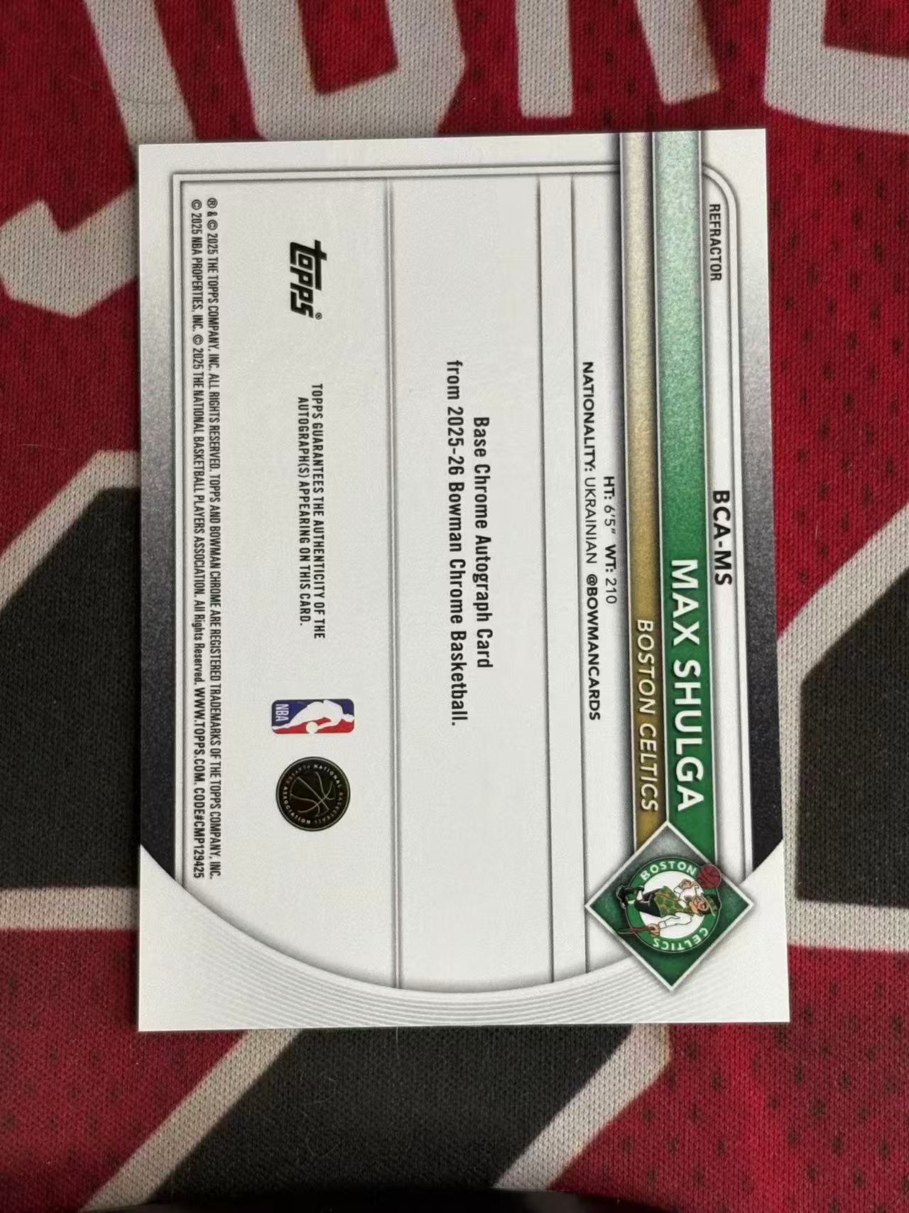 2025-26 TOPPS BOWMAN CHROME MAX SHULGA 凯尔特人 新秀RC 马克斯舒尔加 499编 签字卡 新秀签 银折 折射 专收凑套必备【烂臭嘴拍卖】