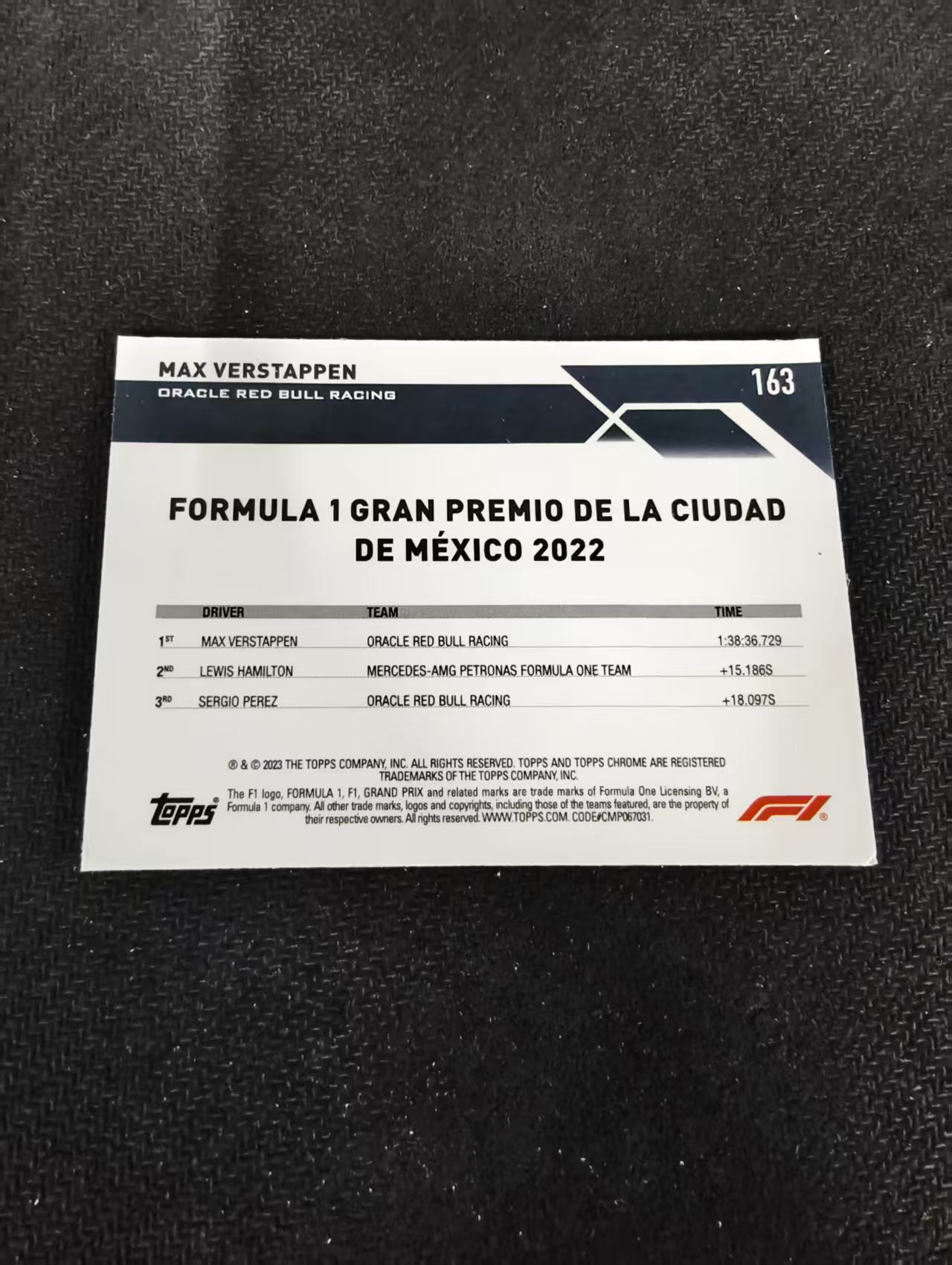 2023 Topps Chrome F1 Max Verstappen 维斯塔潘 红牛 划痕 边角瑕疵 #163