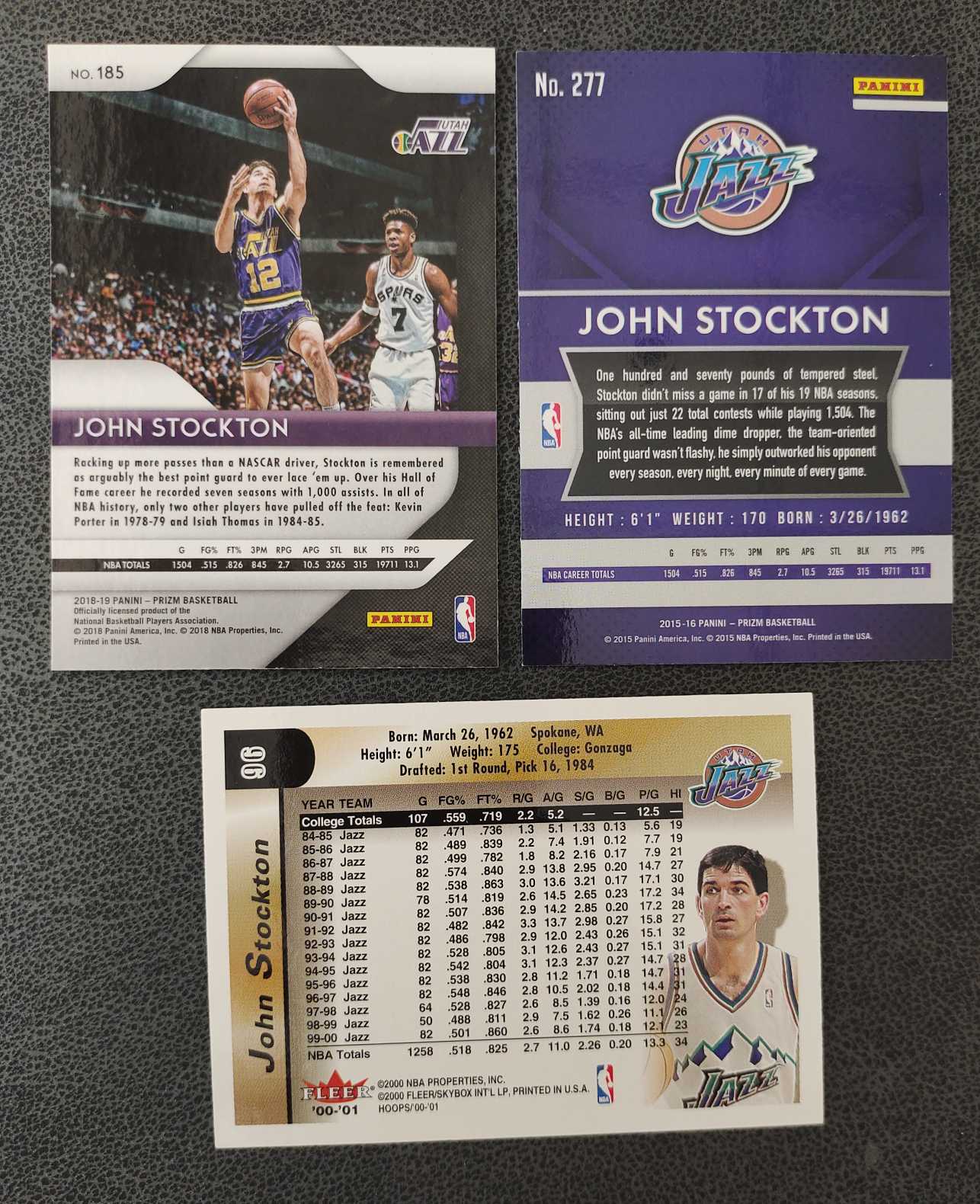 2000-01 Fleer Hoops Hot Prospects John Stockton 犹他 爵士 约翰 斯托克顿 老卡带队 三张打包