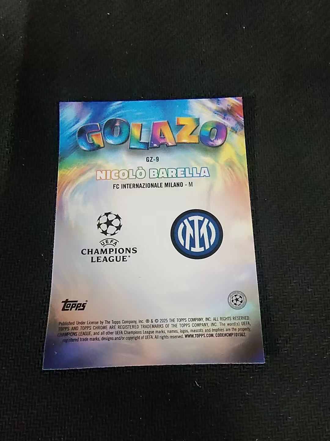 【可合并,不累计】2025 Topps Chrome nicolo barella 尼科洛·巴雷拉 国际米兰 GOLAZO进球特卡 欧冠 银折 划痕 边角瑕疵 #9