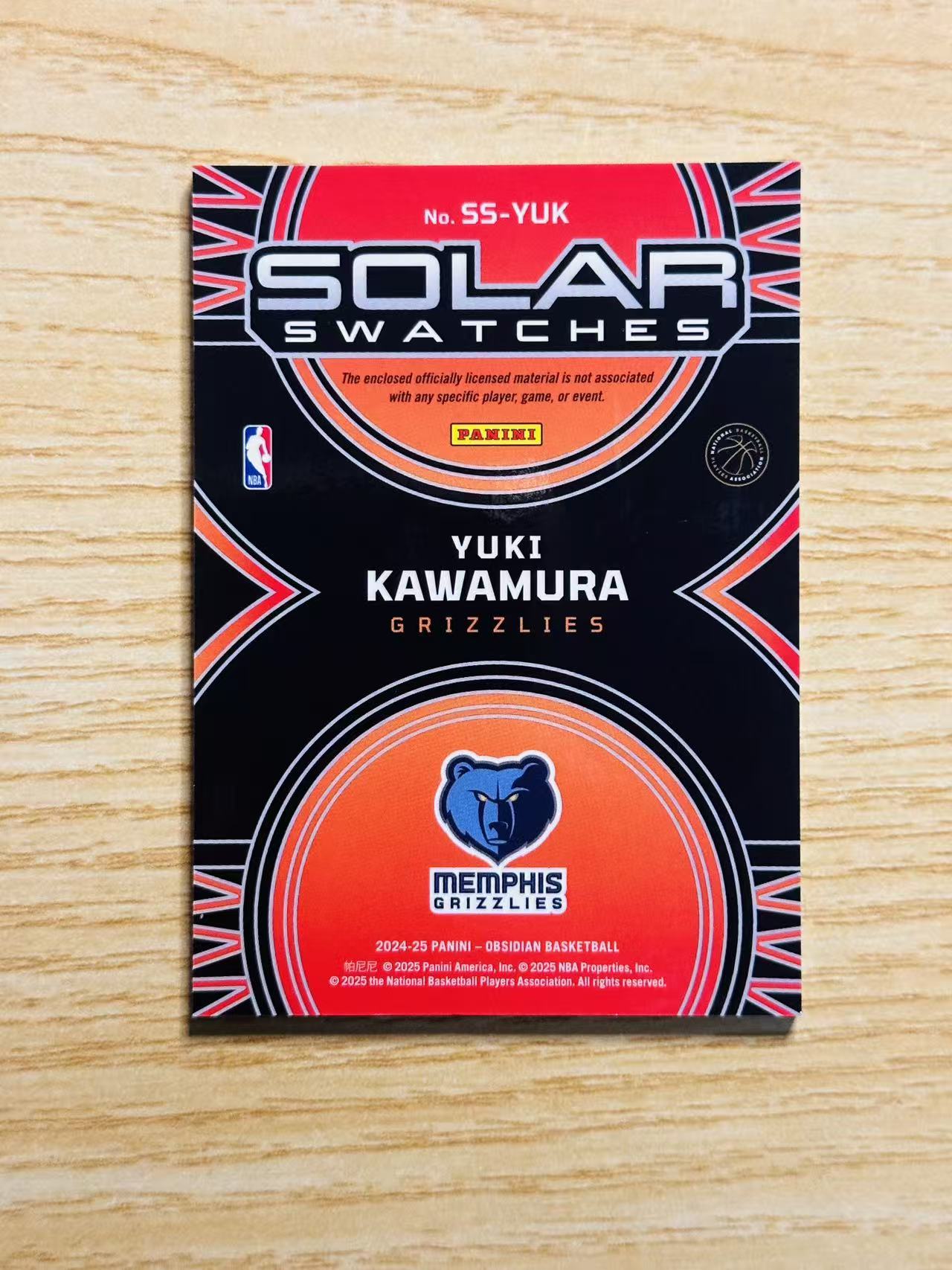 2024-25 Panini Obsidian 河村永辉 嘿嘿代卖 黑曜石 河村永辉 新秀 RC 球衣 物料 灰熊 实卡精美 收藏必备