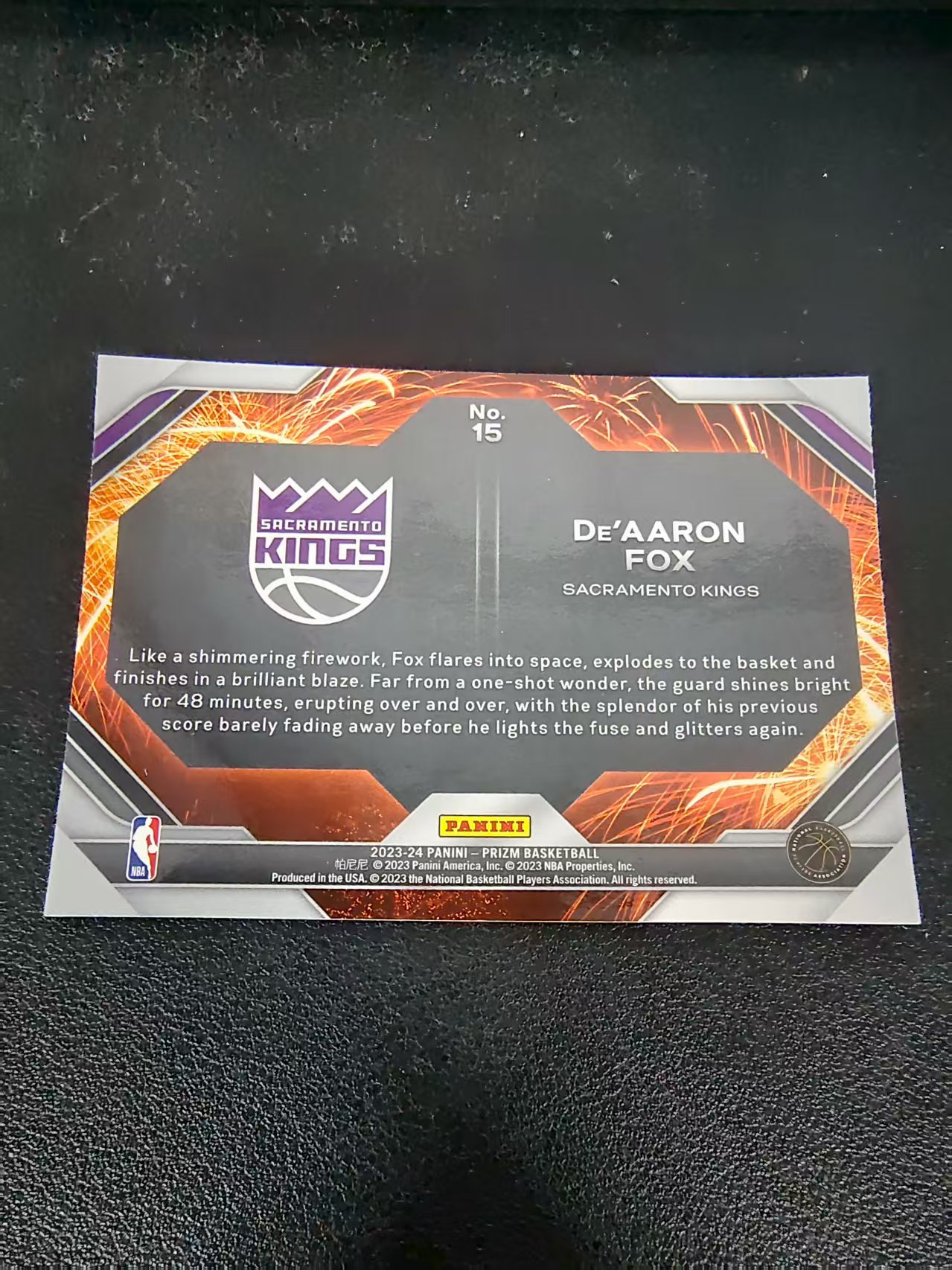 【可合并,不累计】2023-24 Panini Prizm De'Aaron Fox 达龙 福克斯 国王 烟花特卡 PZ 划痕 边角微瑕 介意勿拍 #15