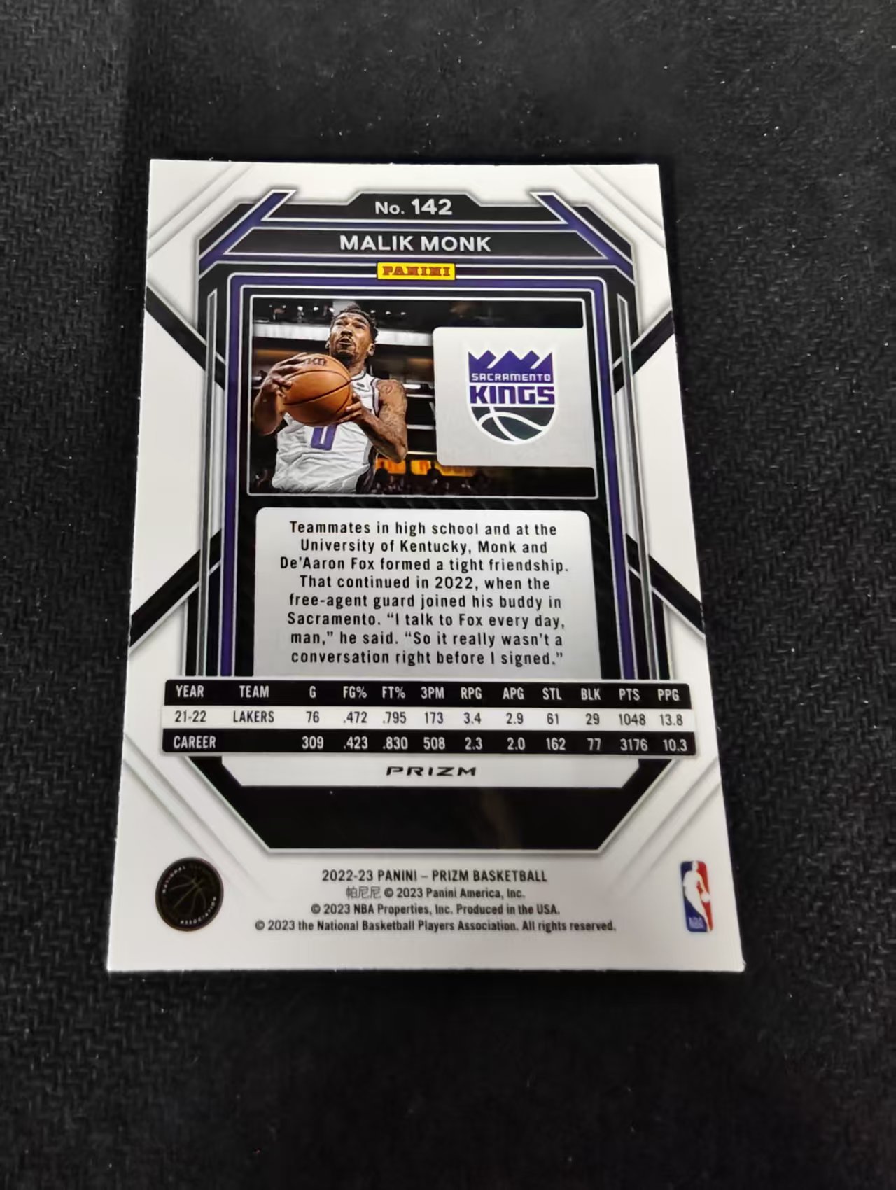 2022-23 Panini Prizm Malik Monk 马利克 蒙克 国王 红波纹 PZ 划痕 边角瑕疵 #142