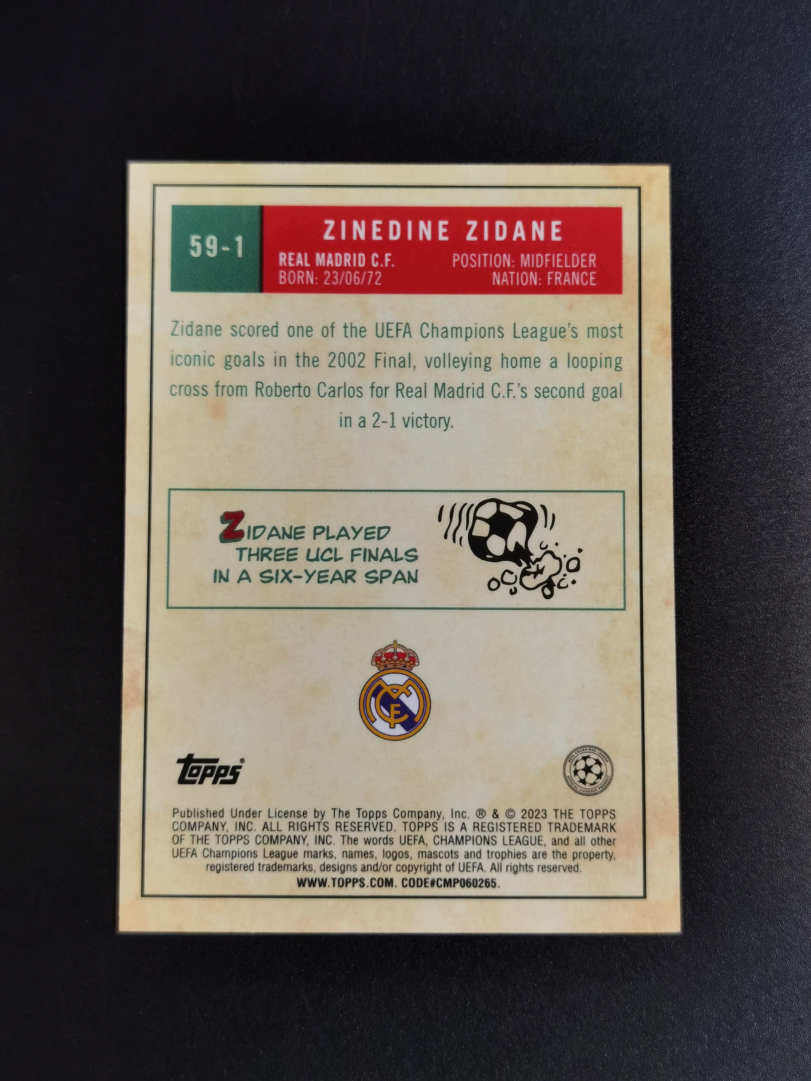 2023 Topps UEFA Zinedine Zidane 欧冠 头像特卡 齐达内 皇马 法国队 银折 卡品如图 专收必备