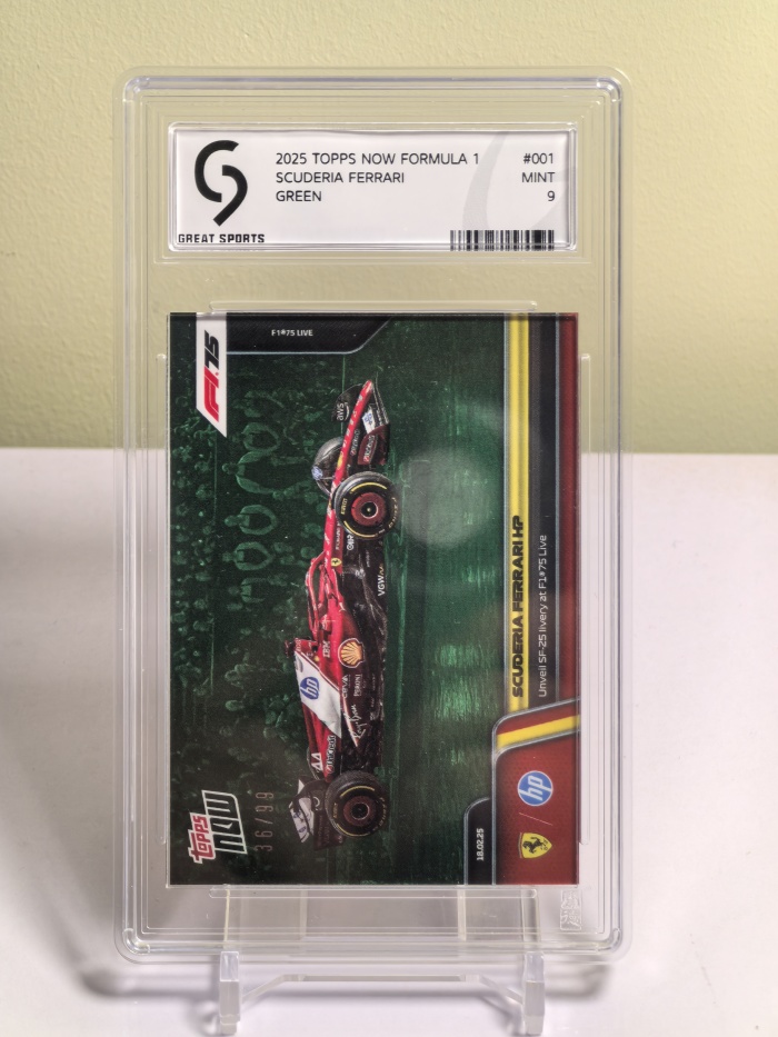 2025 Topps Now SCUDERIA FERRARI Now系列 F1 75周年法拉利SF-25赛车 绿折 36/99编 稀有 五星评级卡品9分 收藏必备