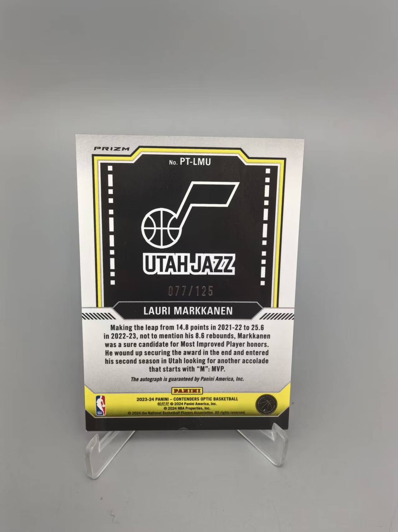 【拆吧代拍】2023-24 Panini Contenders Optic Lauri Markkanen 马尔卡宁 爵士 /125编 球票op 银折 签字 派大心1206