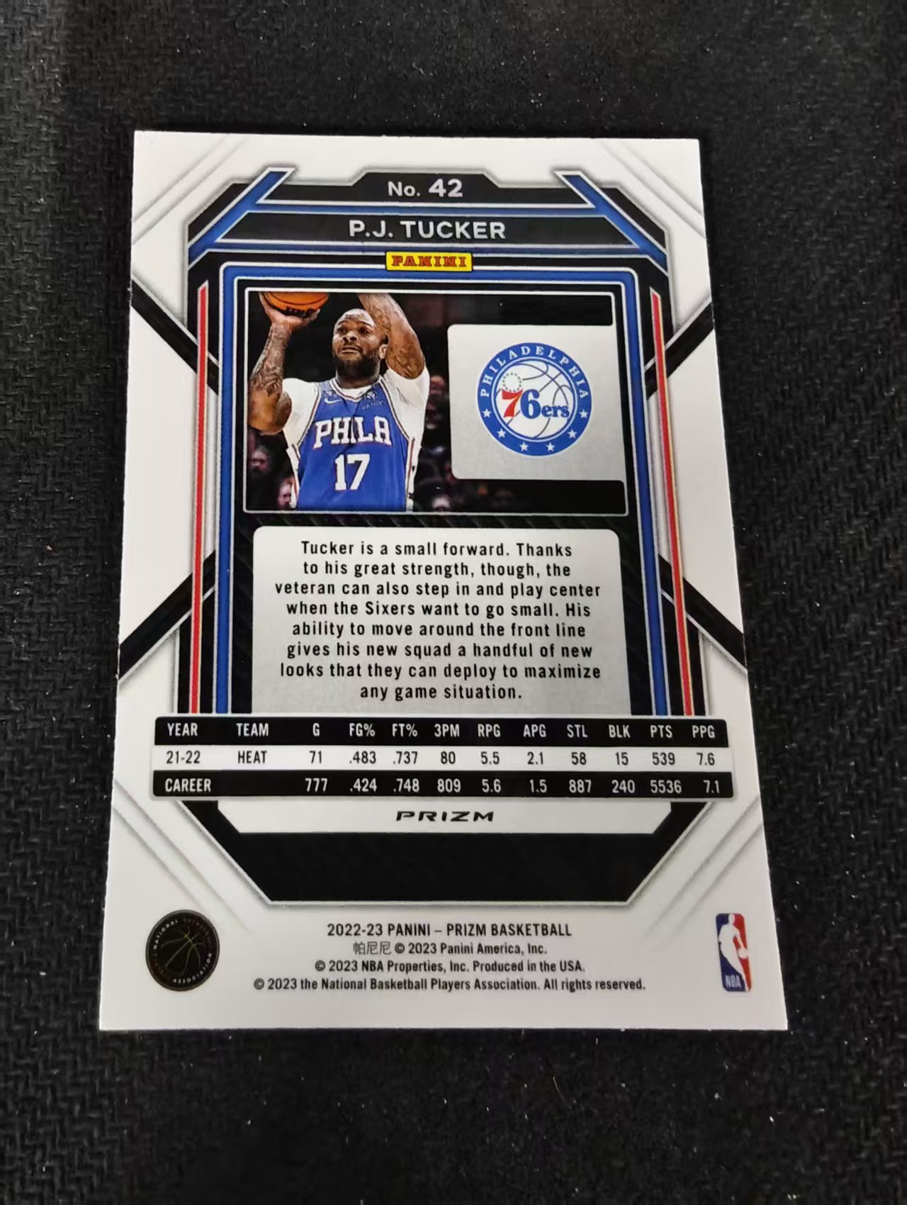 2022-23 Panini Prizm pj tucker 76人 pj 塔克 hyper折 PZ 划痕 边角瑕疵 #42