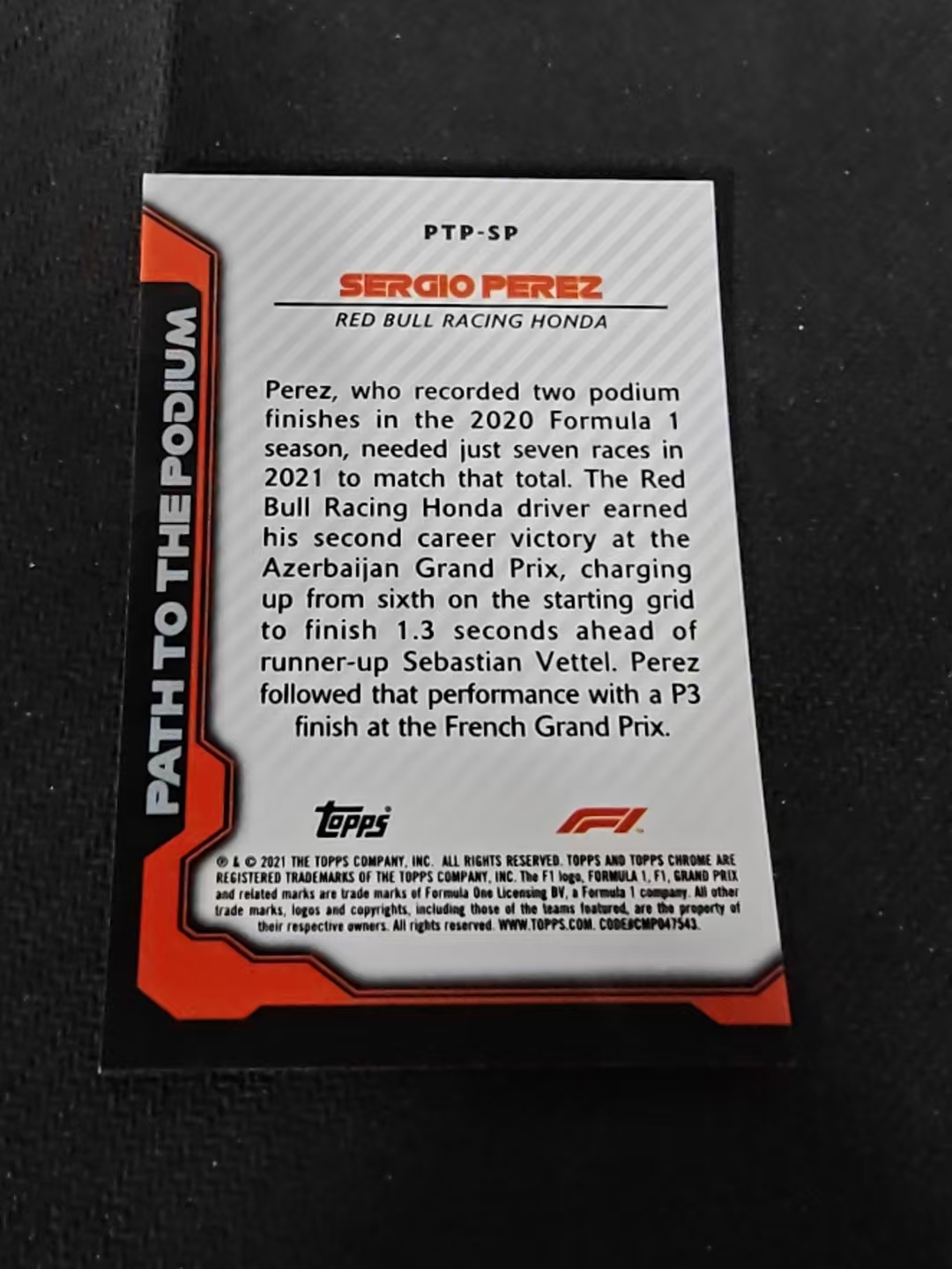 2021 Topps Racing F1 Sergio Perez 塞尔吉奥 佩雷兹 银折 the podium特卡 边角瑕疵 #SP