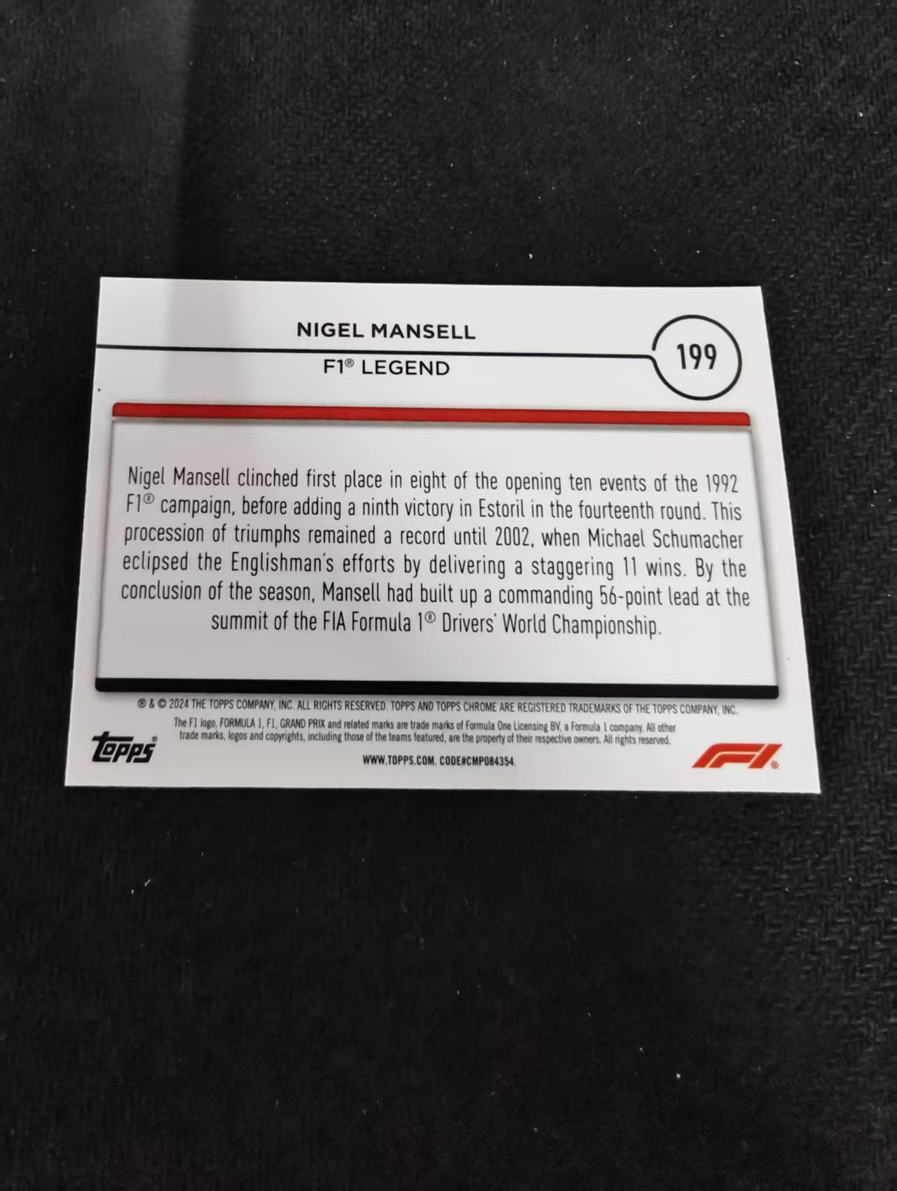 2024 Topps Chrome Nigel Mansell F1 尼格尔 曼塞尔 划痕 边角瑕疵 #199