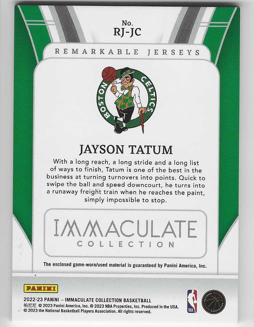 2022-23 Panini Immaculate Jayson Tatum 球衣 10/99编 凯尔特人 杰森·塔图姆