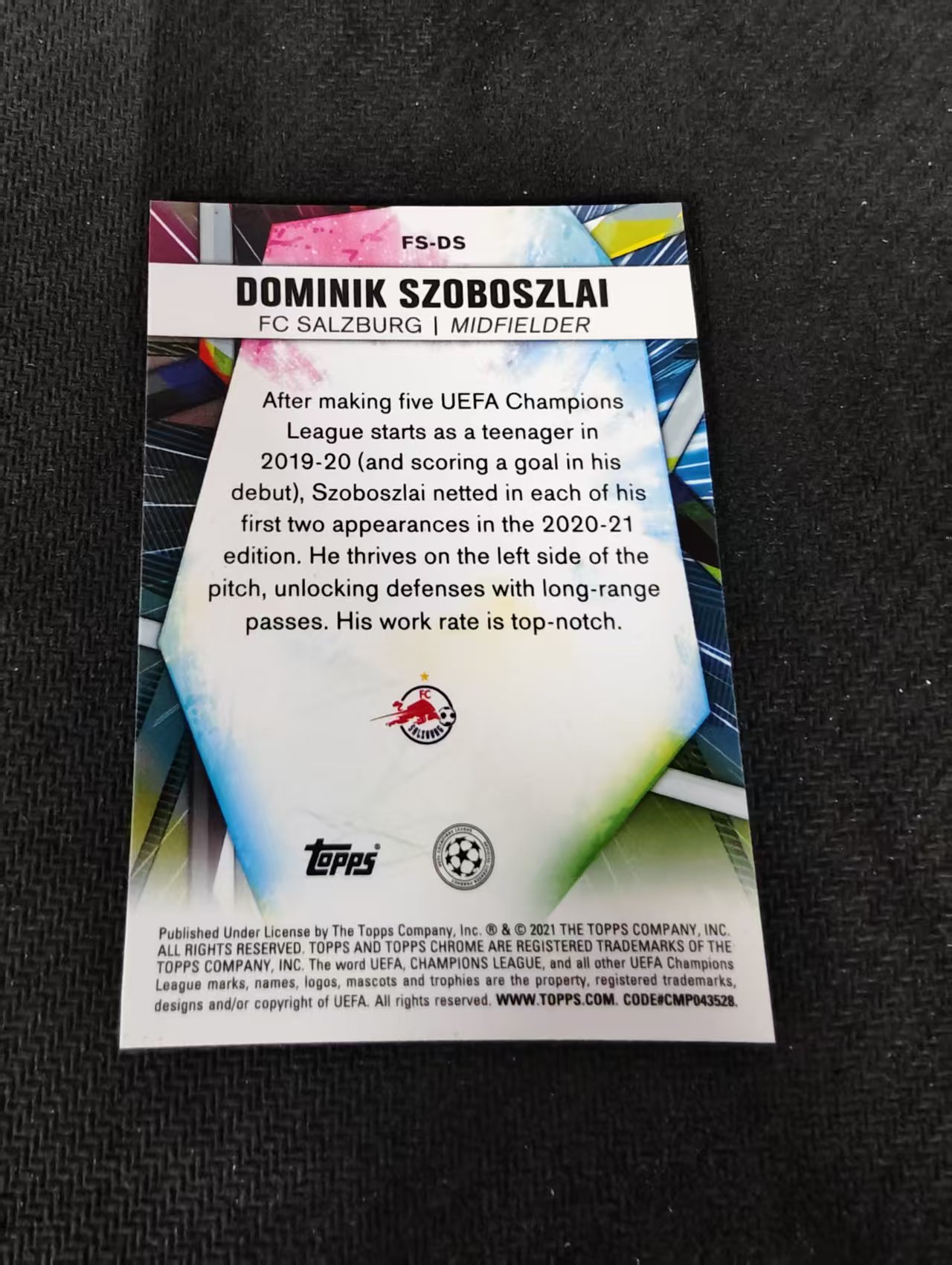 【可合并,不累计】2021 Topps Chrome Dominik Szoboszlai 萨尔茨堡 索博斯洛伊 未来之星特卡 欧冠 银折 不保卡品 介意勿拍