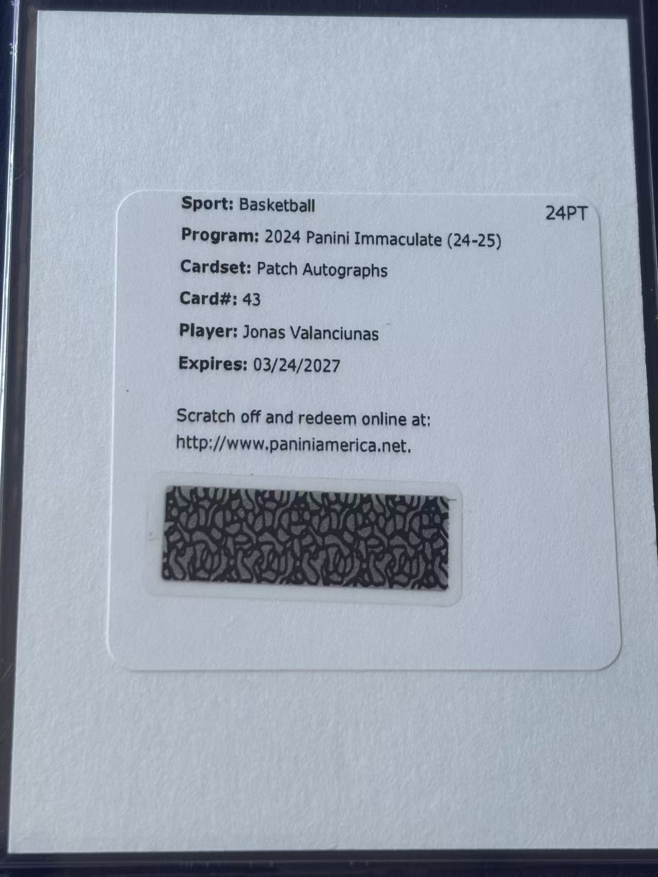 2024-25 Panini Immaculate Jonas Valanciunas IMM爱咪咪 奇才 瓦兰丘纳斯 49编 patch 签字 不累计 只发卡