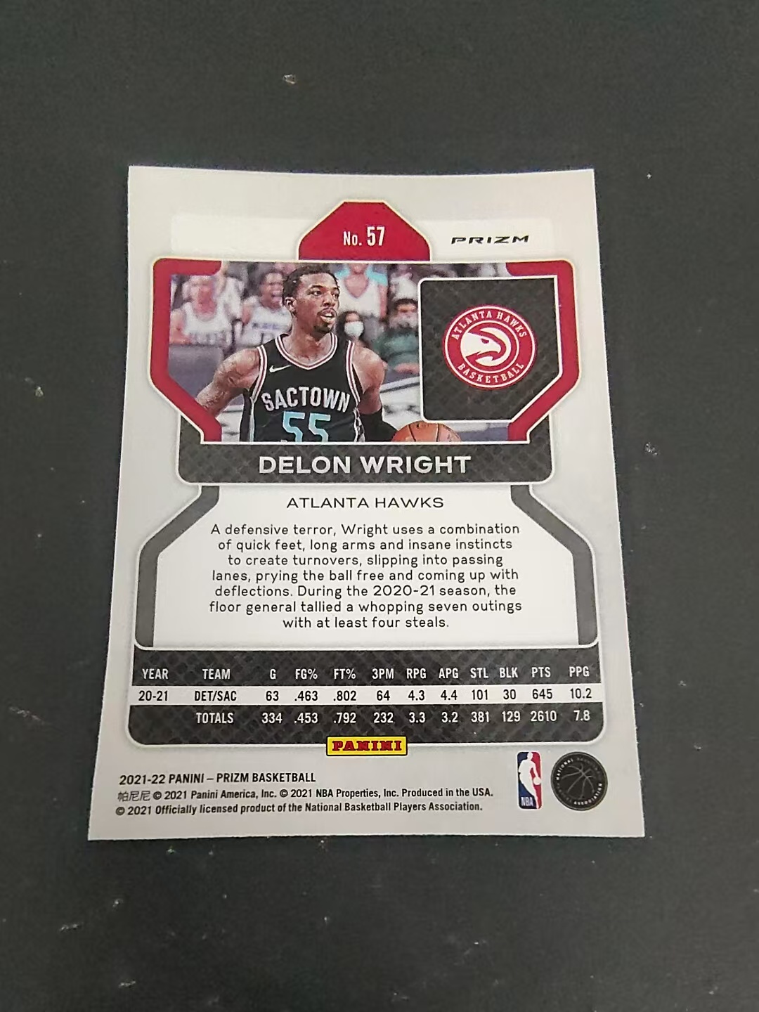 【可合并,不累计】2021-22 Panini Prizm Delon Wright RC 德朗 莱特 老鹰 PZ 红波纹 划痕 边角瑕疵 #57
