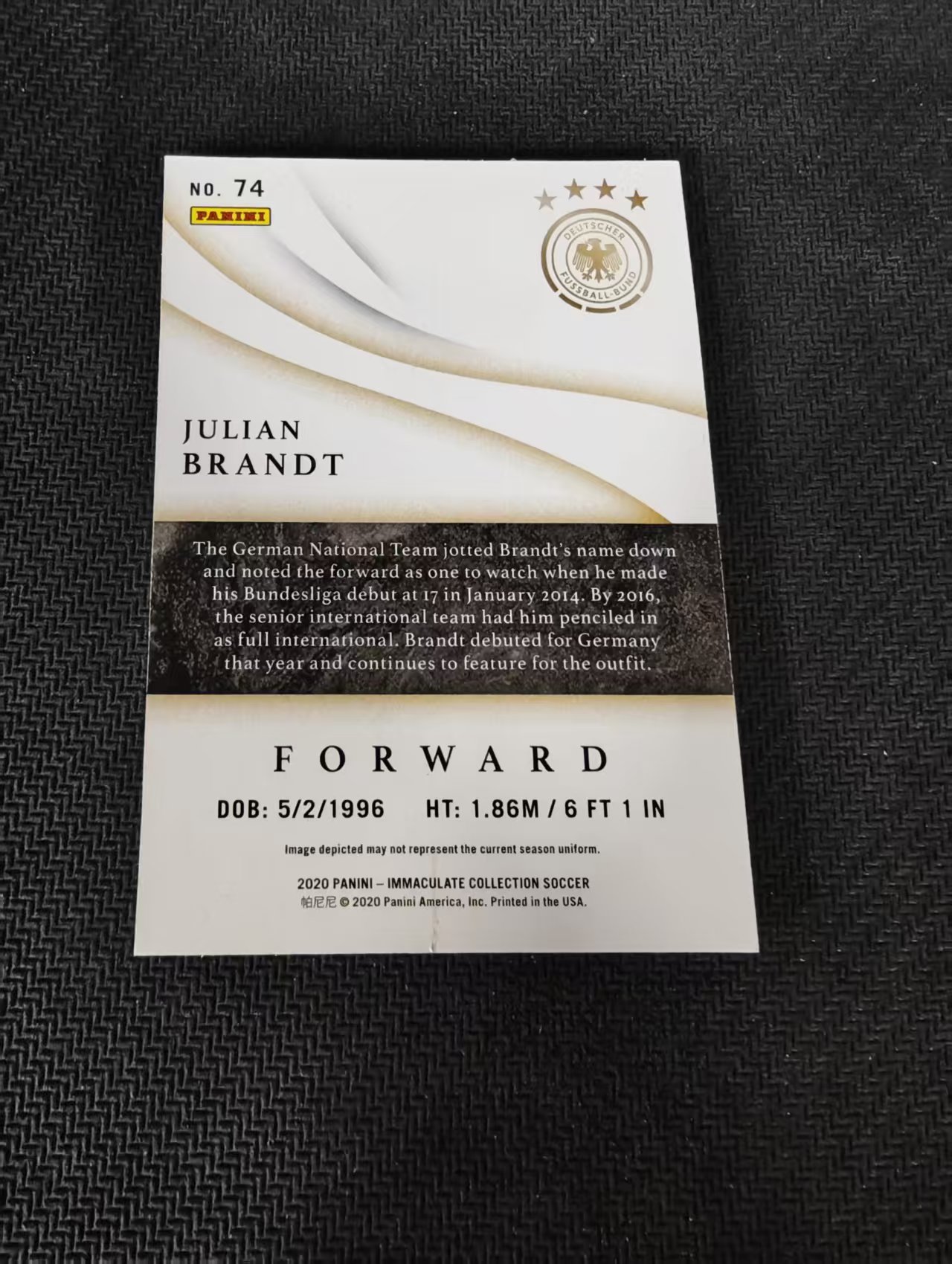 【可合并,不累计】2020 Panini Immaculate 德国 布兰特 99编 多特蒙德 勒沃库森 Julian Brandt 爱咪咪 边角瑕疵