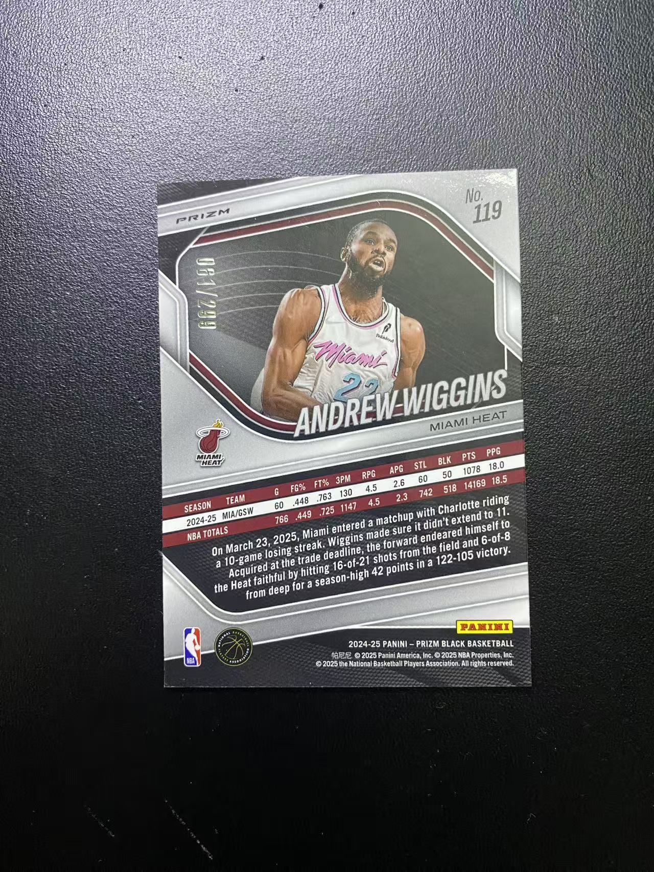 2024-25 Panini Prizm Black Andrew Wiggins 热火 安德鲁 威金斯 pz 红折 折射 299编 卡品如图 值得收藏 nt