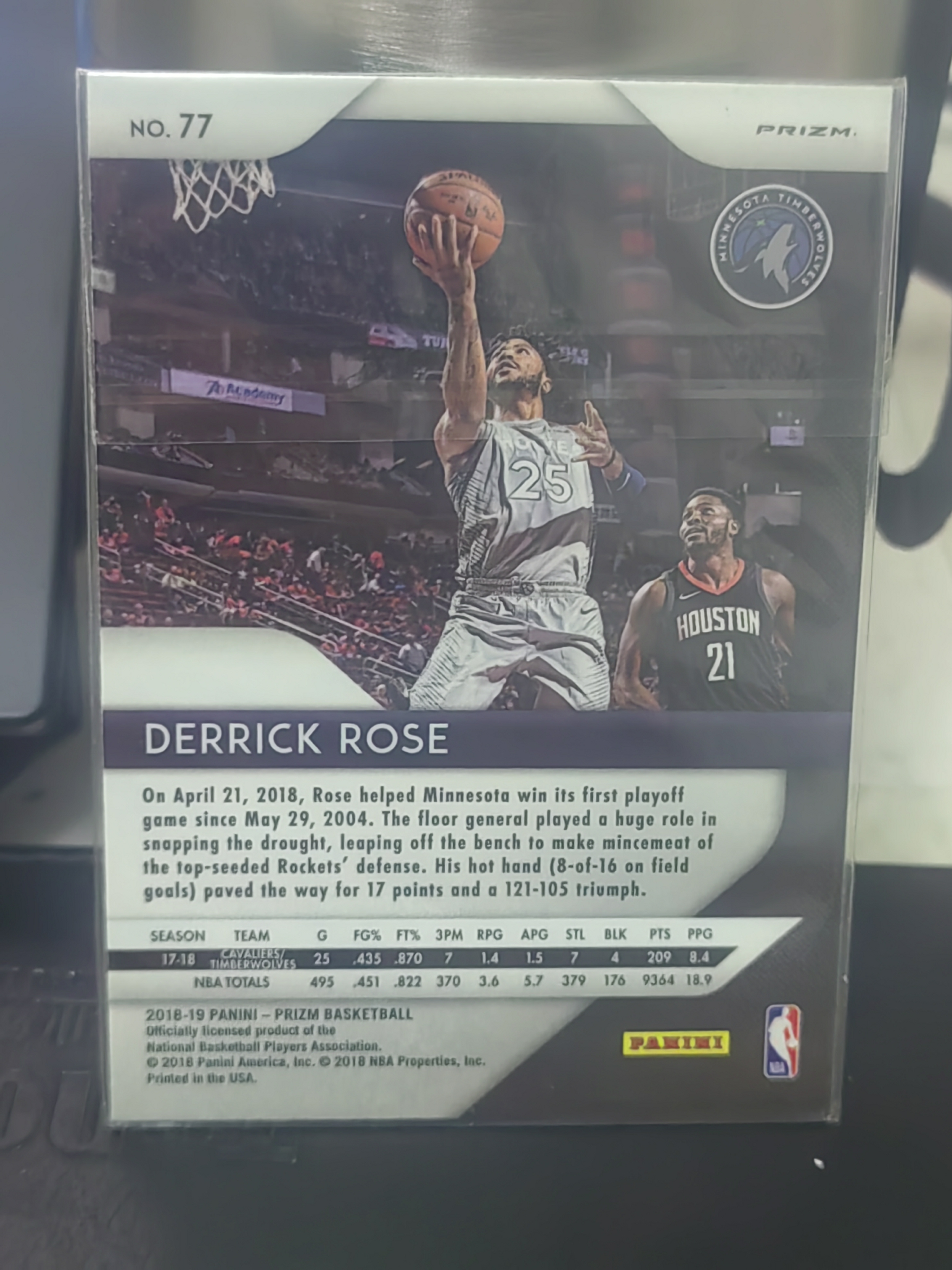 2018-19 Panini Prizm Derrick Rose PZ 银折 德里克 罗斯 森林狼 篮 白边白角 不保卡品 卡品如图