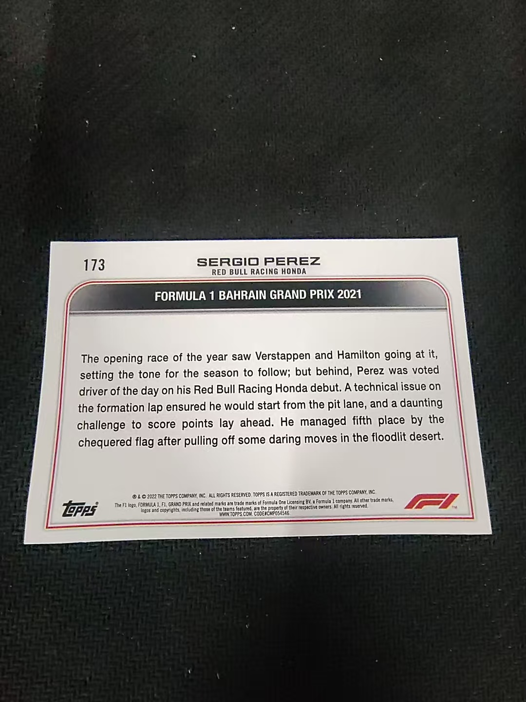 【汽水拍卖】2022 Topps Chrome F1 Sergio Perez 塞尔吉奥 佩雷兹 红牛车队 划痕 边角瑕疵 @173