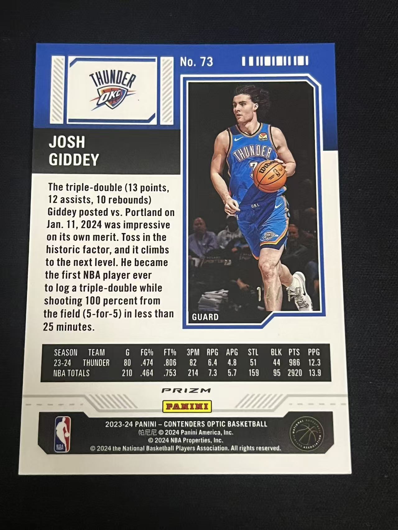 2023-24 Panini Contenders Optic Josh Giddey 球票 雷霆 约什-吉迪 粉折 14/15编