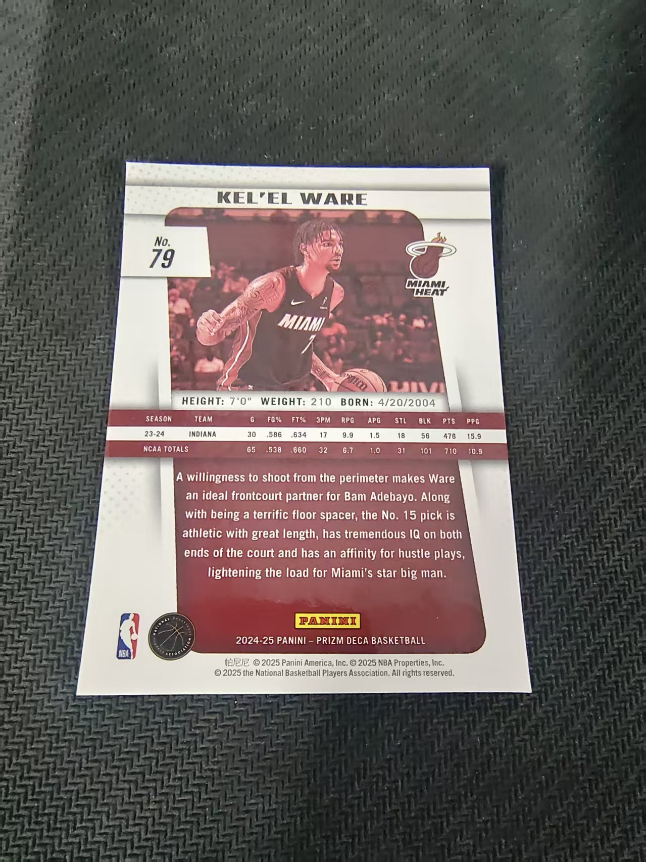 【可合并,不累计】2024-25 Panini Prizm Kel'el Ware RC Pz deca 复刻 热火 新秀 凯莱尔 威尔 划痕 边角瑕疵 #79