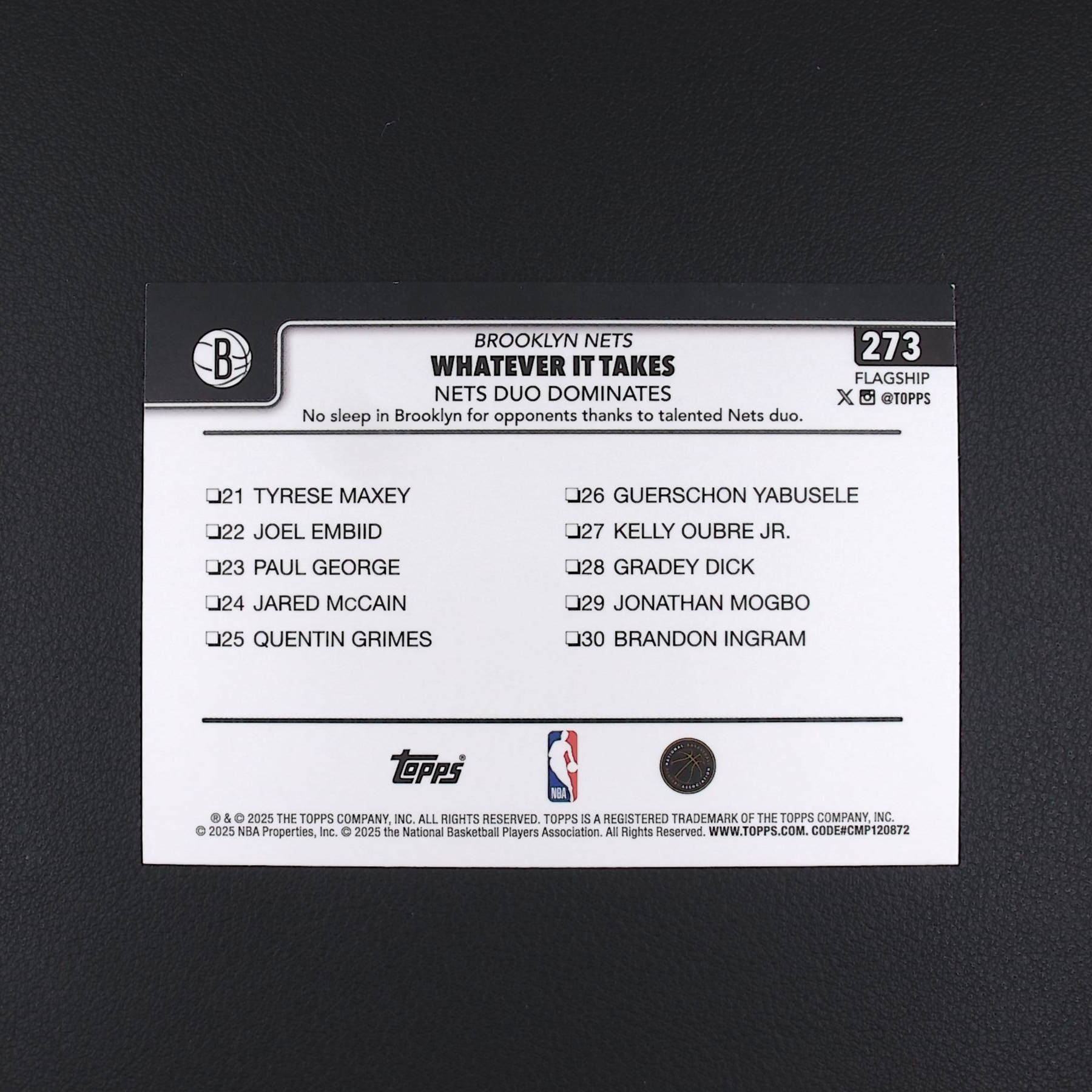 【收卡高至99折】2025 Topps Johnson 约翰逊 多人特卡 篮网