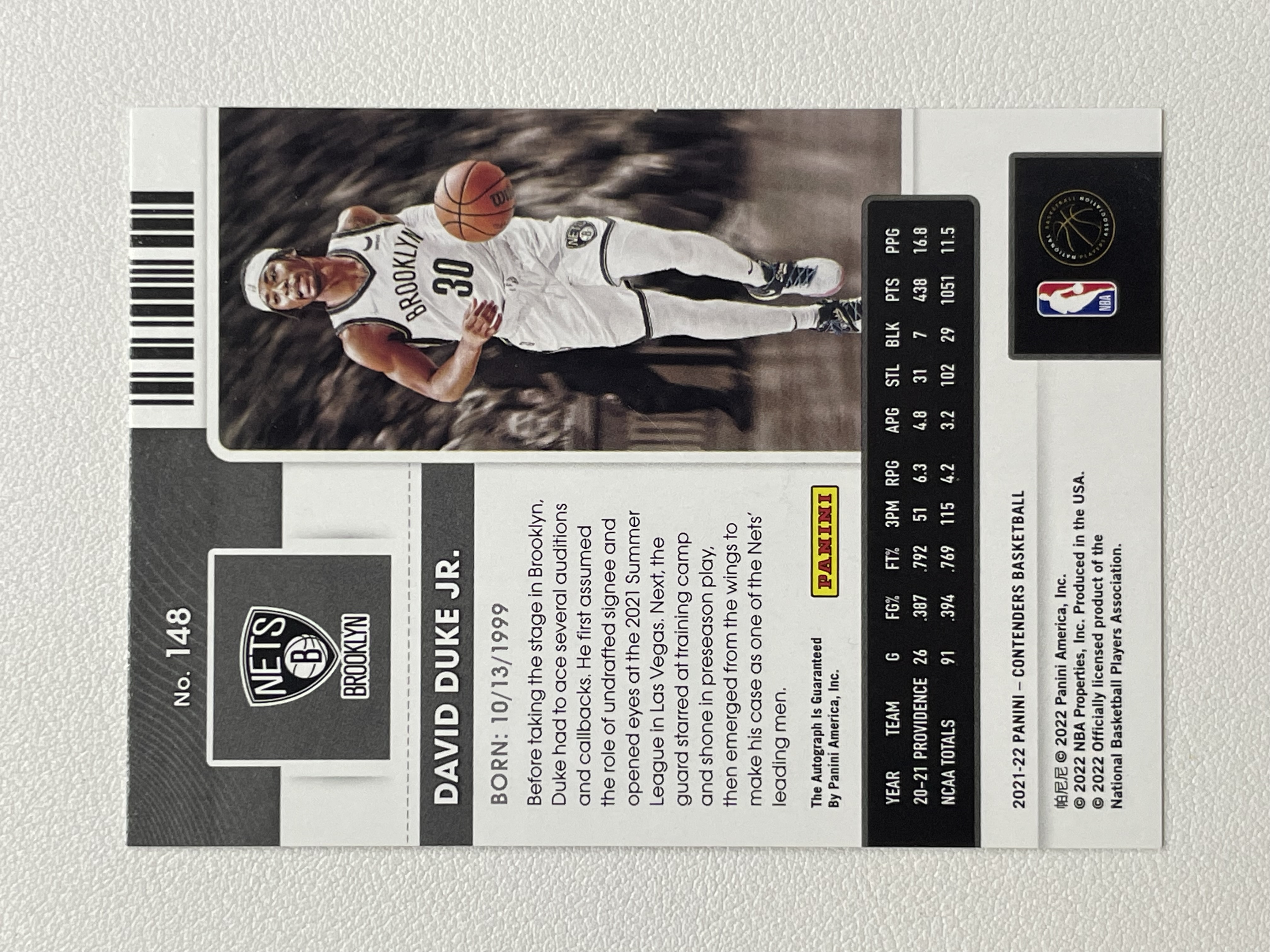 【天秤座拍卖到卡预付85%】2021-22 Contenders 球票 篮网 David Duke 大卫 杜克 新秀 rc 碎冰折 签字 卡品如图 实卡好看 收藏必备※花儿最美