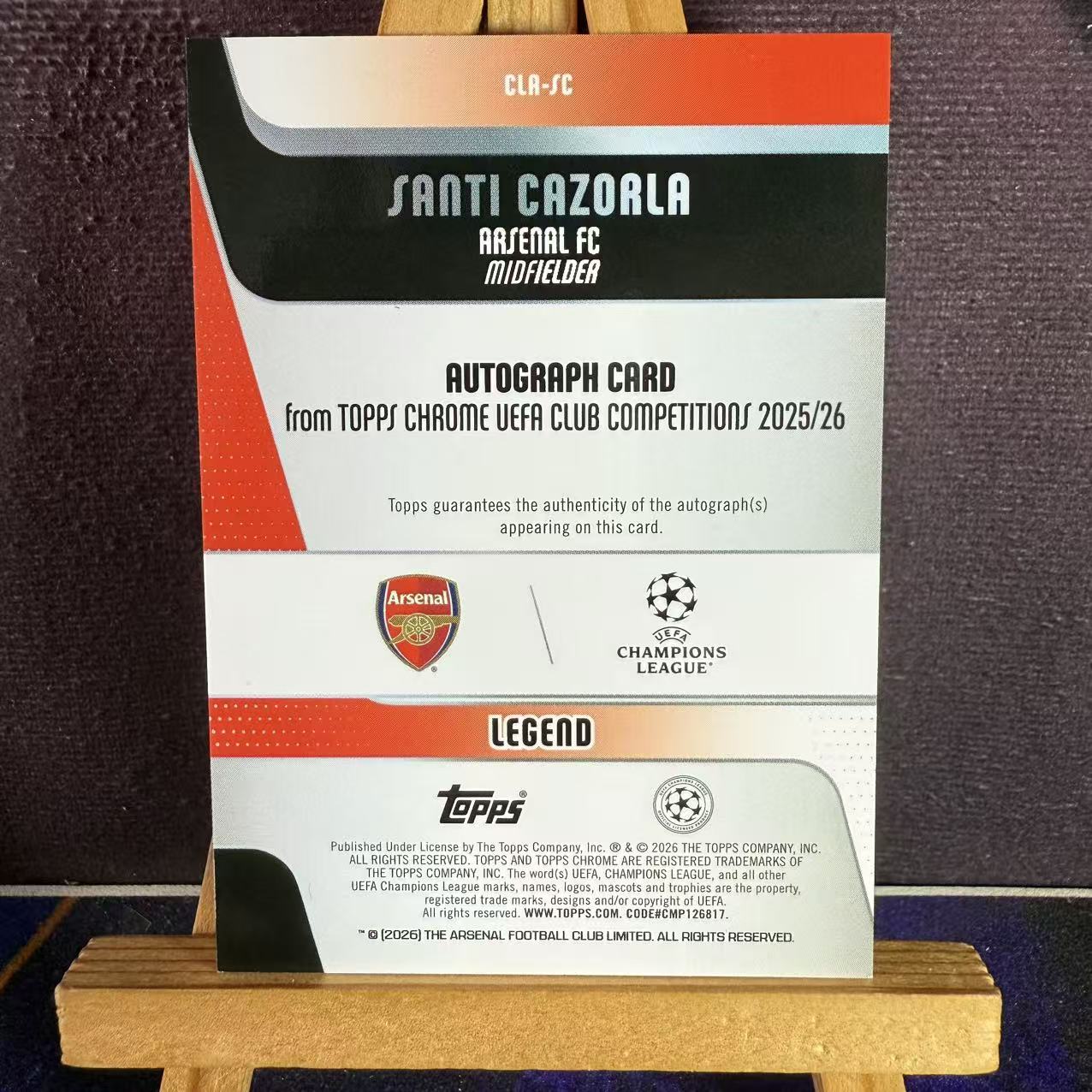 2026 Topps Chrome Santi Cazorla 欧冠 阿森纳 西班牙 卡索拉 99编 绿熔岩折 签名签字 完美墨迹 微瑕划痕【拾艺代卖】SY06270