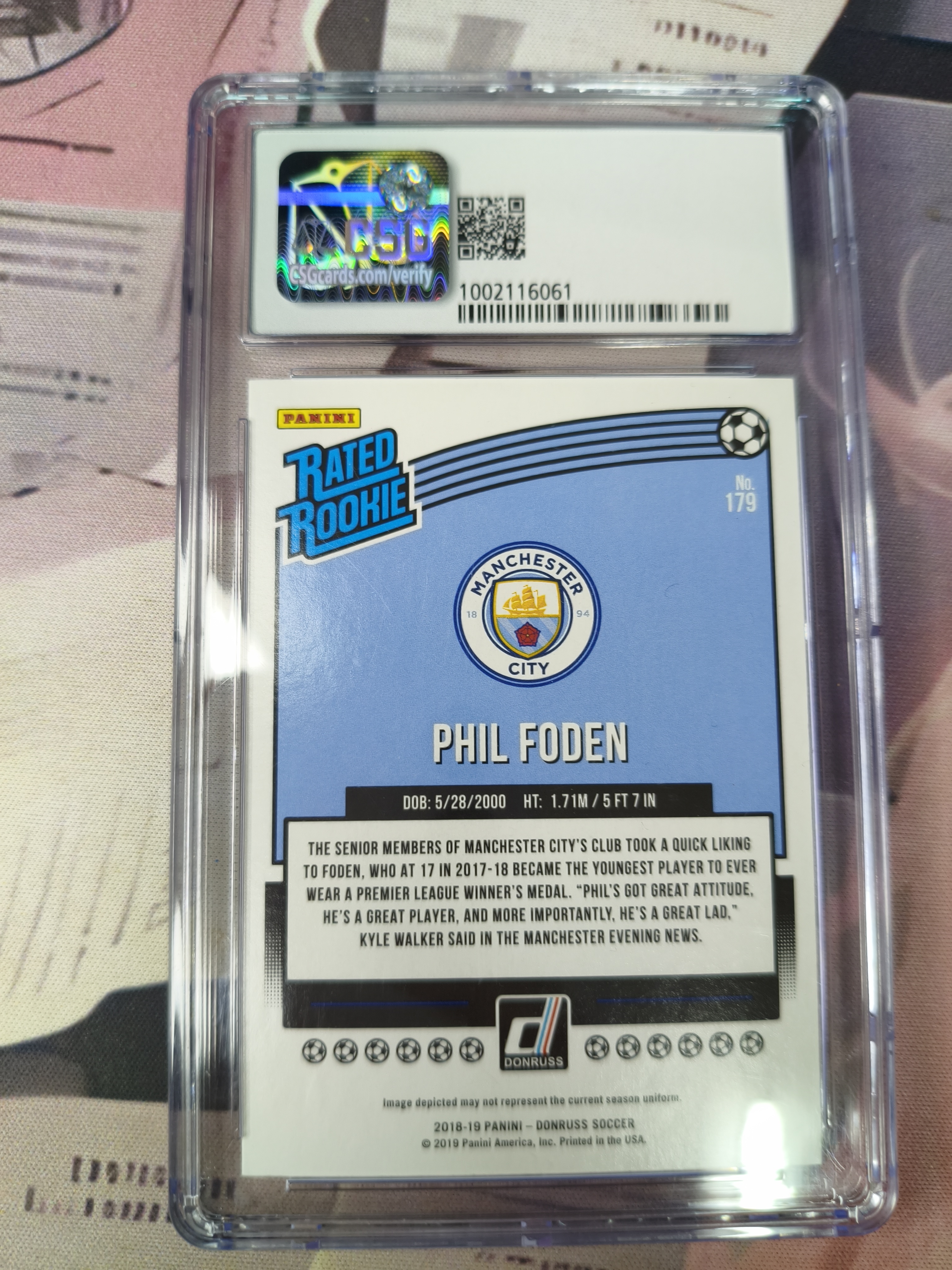 2018-19 Panini Donruss Phil Foden 菲尔 福登 RC 新秀 红格子折 曼城 英格兰 曼城太子 大英帝星 英超四连冠 三冠王 杜蕾斯 CSG9.5