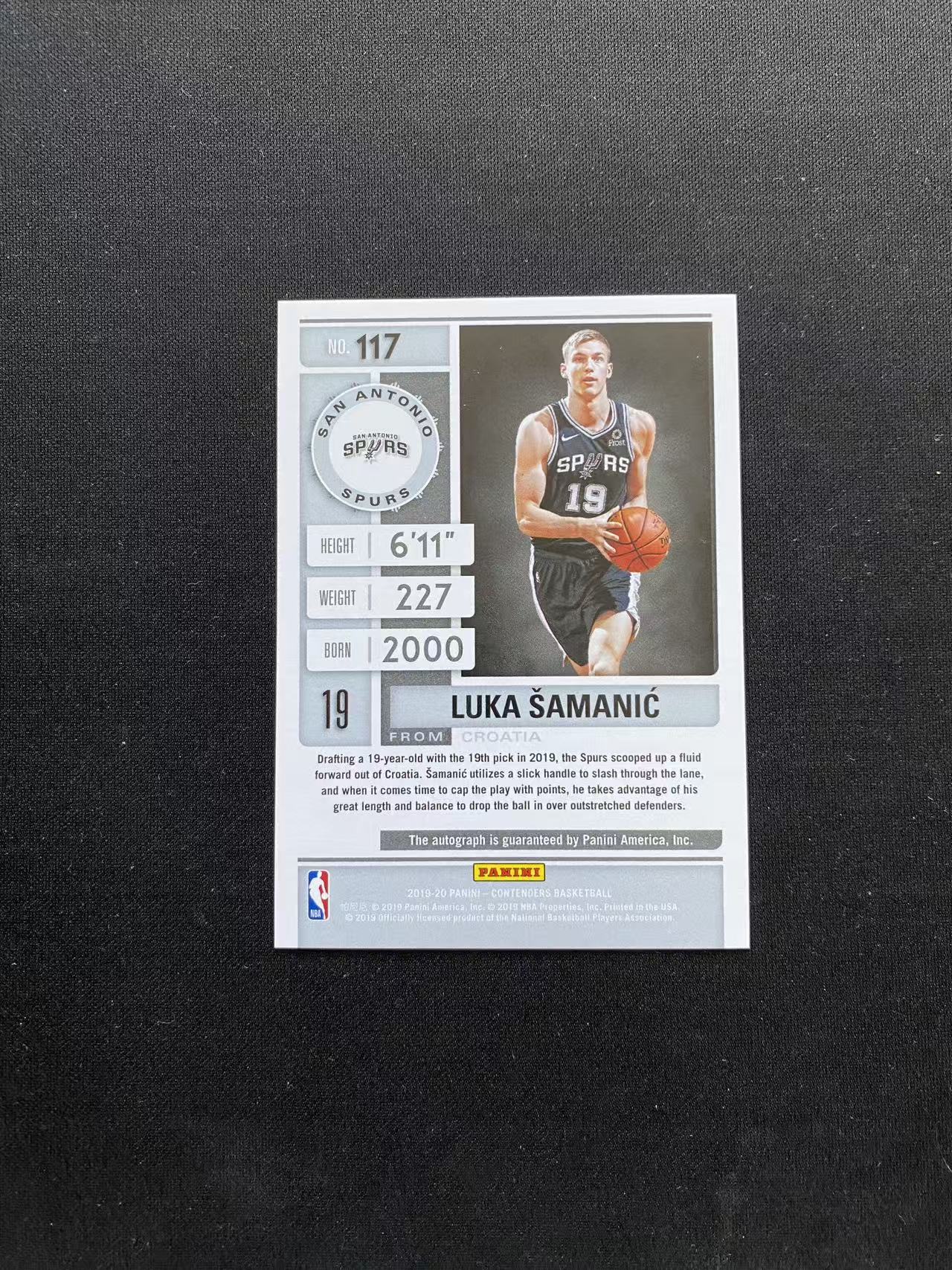 2019-20 panini Contenders 球票 Luka Samanic RC 卢卡 萨马尼齐 99编 新秀 马刺 签字 卡签 新秀签【king#35】