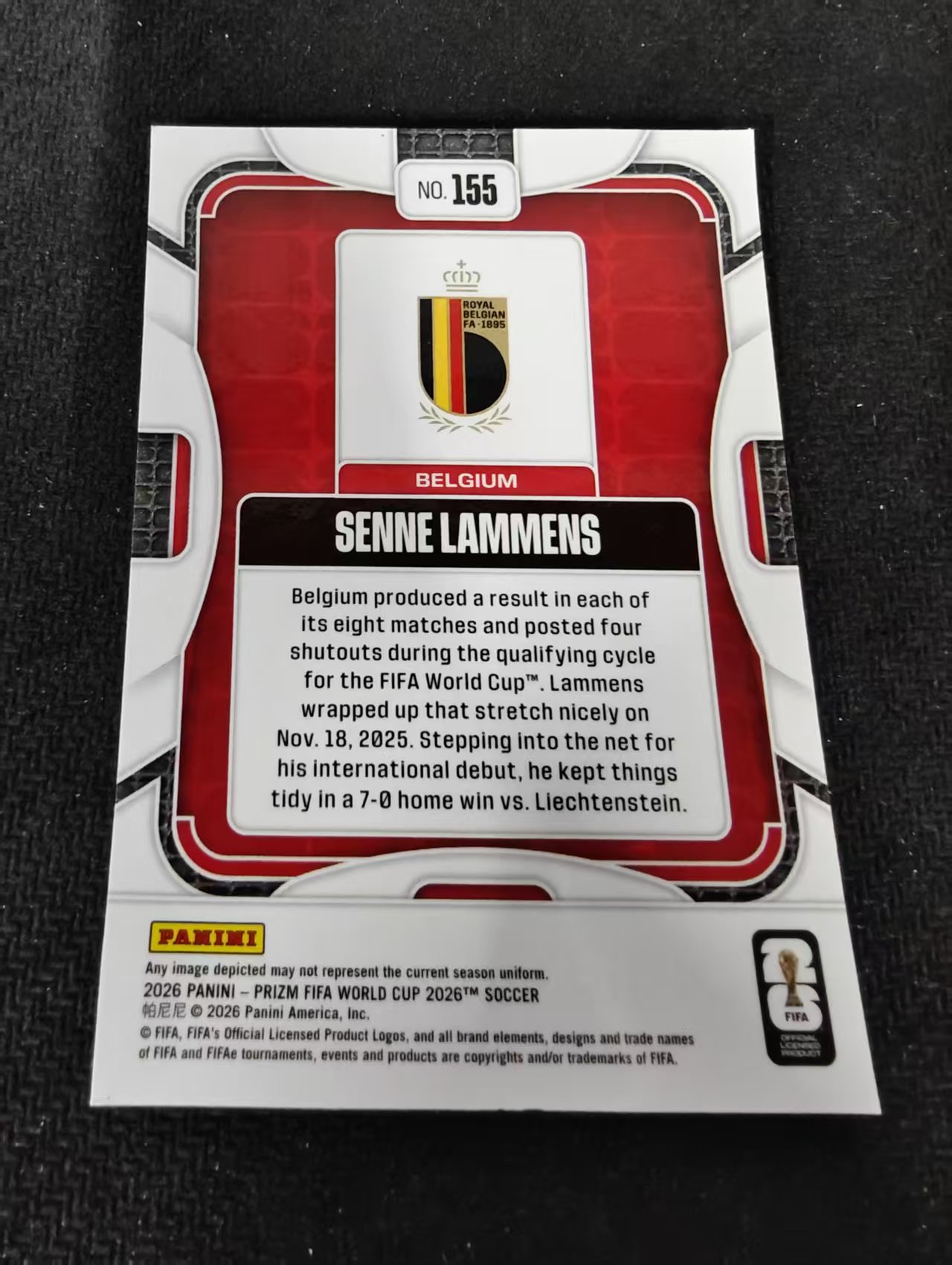 2026 Panini World Cup Prizm Senne Lammens RC 世界杯PZ 比利时 新秀 森内 拉门斯 PZ世界杯 划痕 边角瑕疵#155