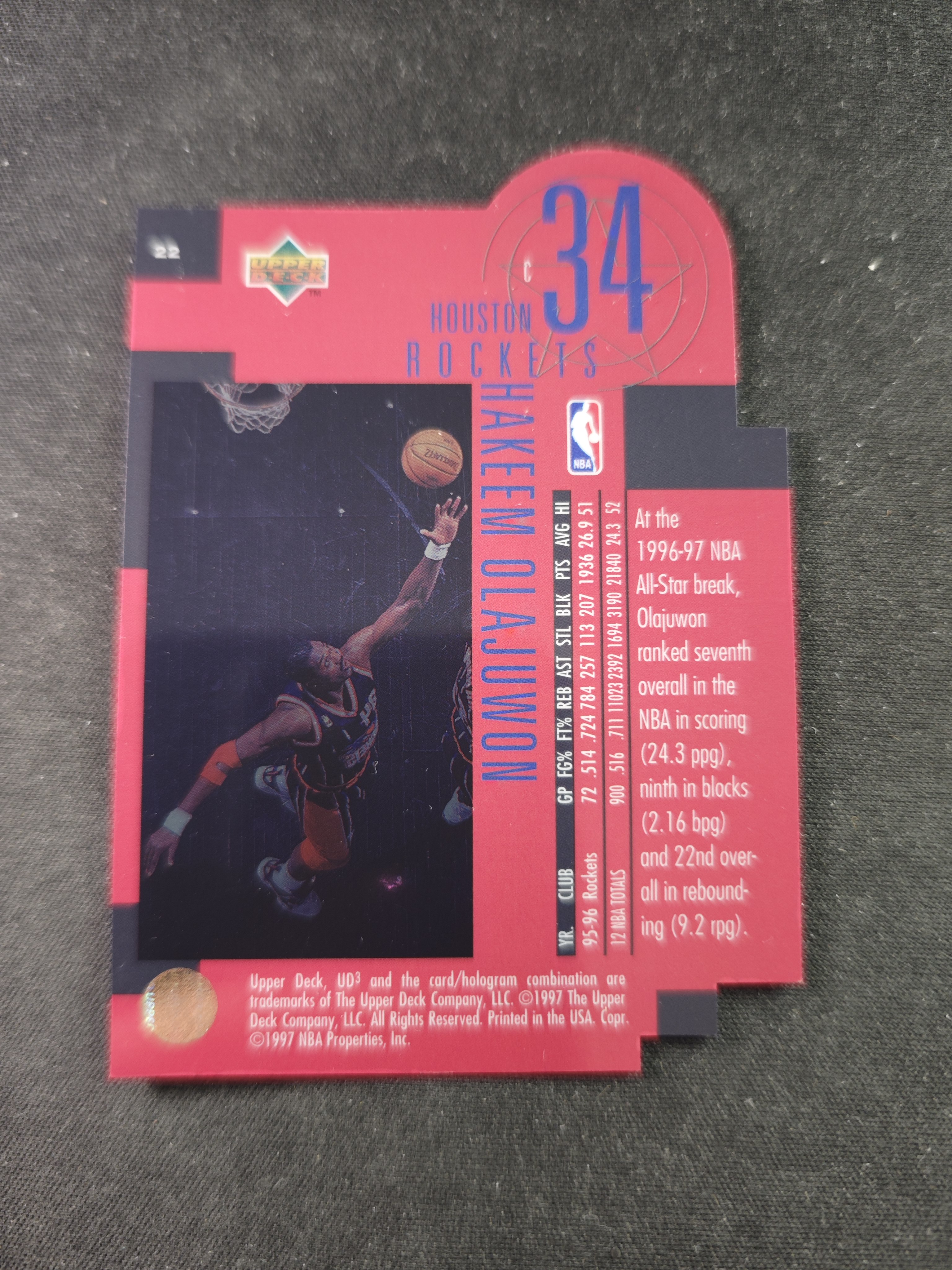 【蛤蟆特卖】哈基姆 奥拉朱旺 UPPER DECK UD3 胶片材质 经典反光设计 超级漂亮 绝版好卡 稀有老特 选图超帅 边角微瑕 卡品如图 专收必备!