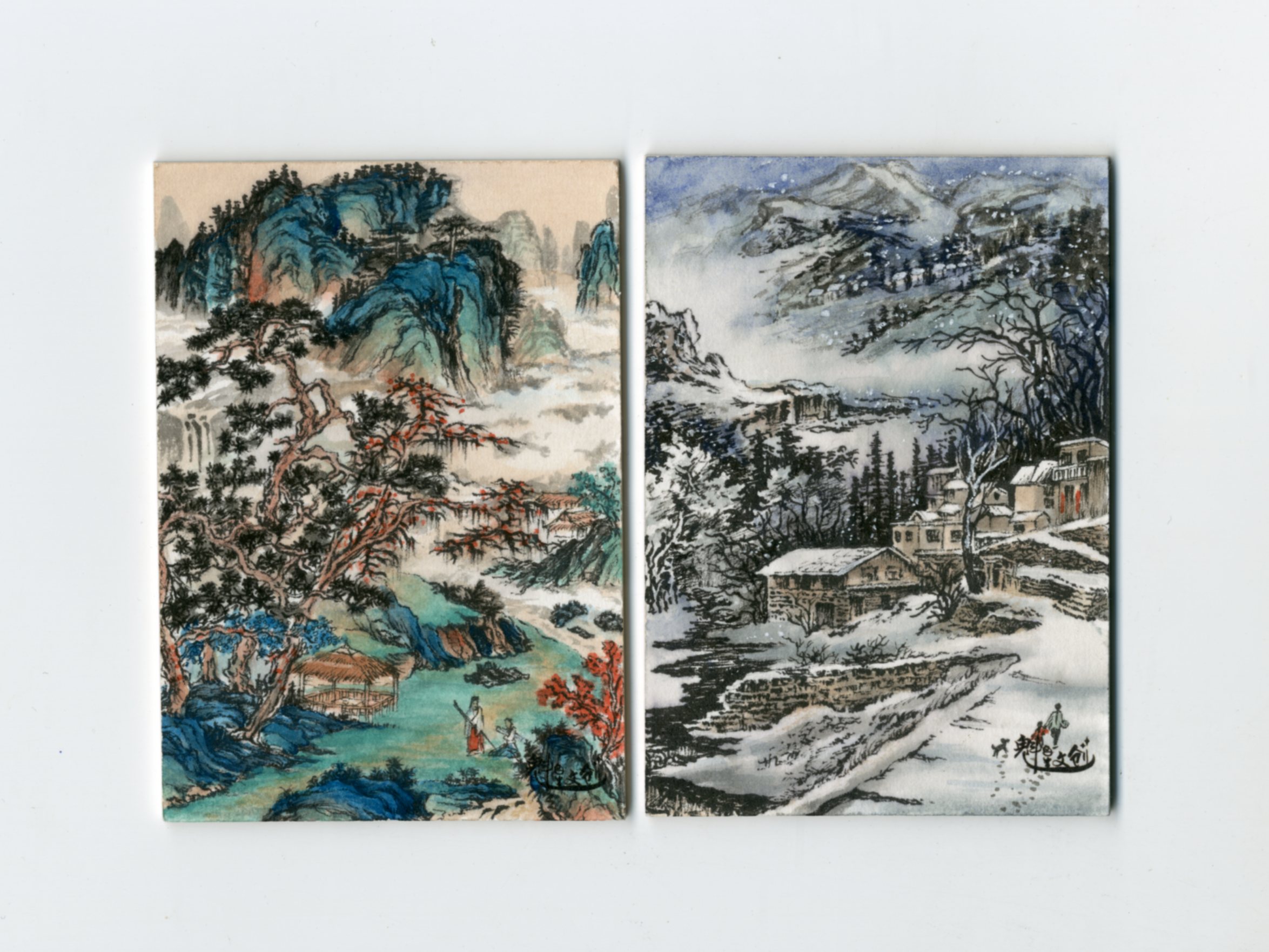 【Jackie杰基拍卖】魁星文创 水墨风景画 双宫 手绘卡 1/1 画师:肖肖(灯塔)