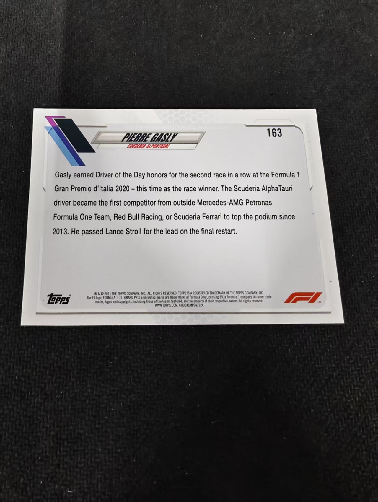 2021 Topps Chrome Pierre Gasly F1 皮埃尔 加斯利 划痕 边角瑕疵 @163