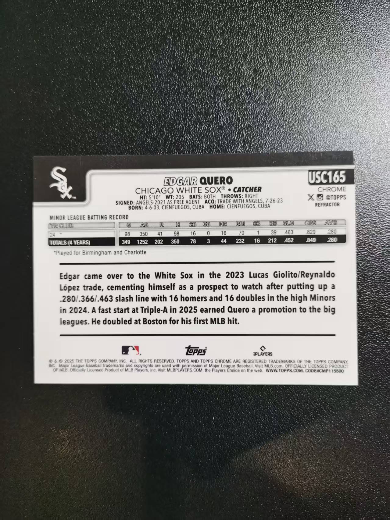 2025 Topps Chrome Edgar Quero 埃德加奎罗 新秀RC TC棒球 MLB 折射 收藏凑套 卡品如图 免费代拍CC16
