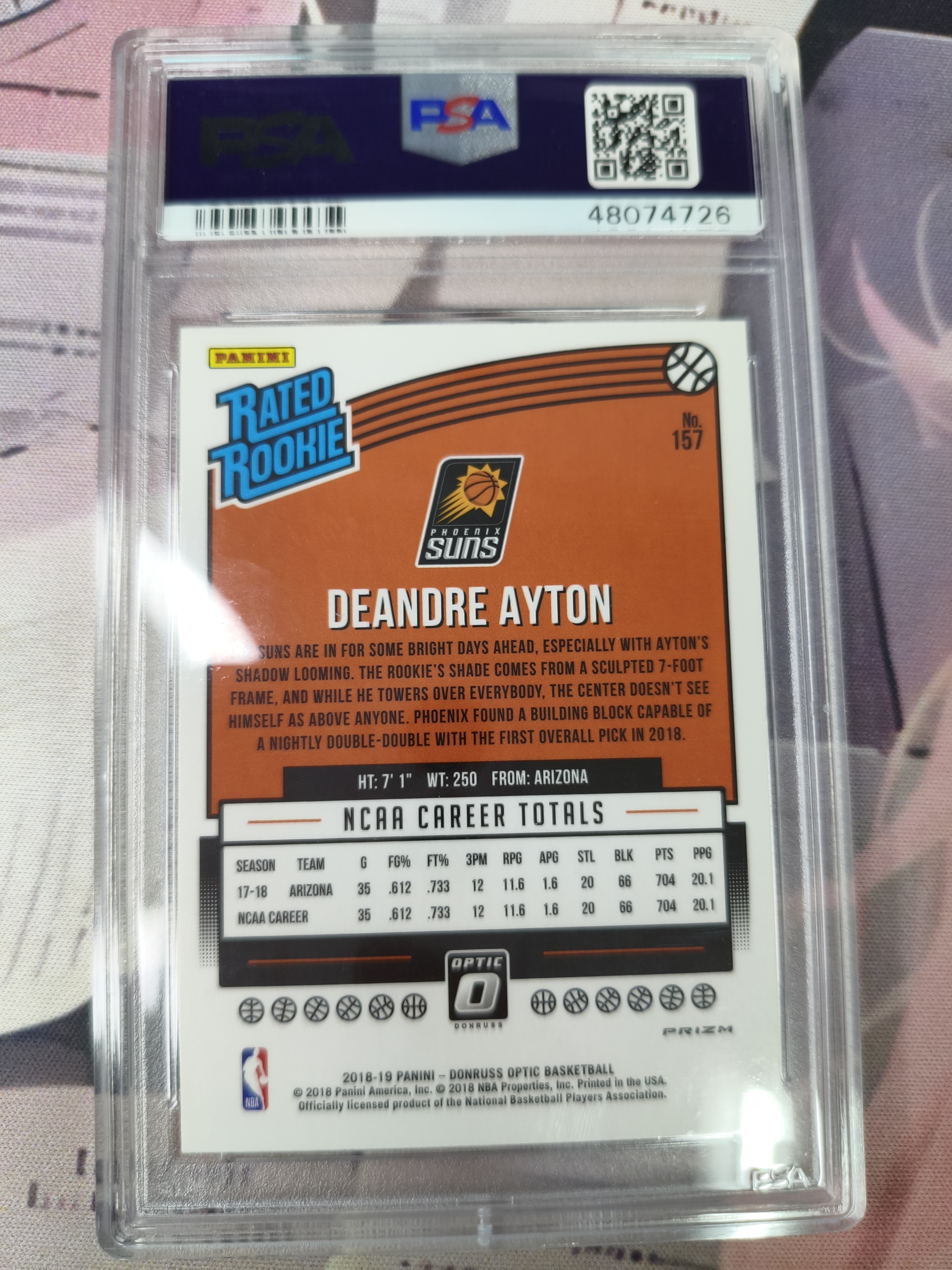 2018-19 Panini Donruss Optic Deandre Ayton RC 太阳 湖人 艾顿 新秀 流光折 PSA9