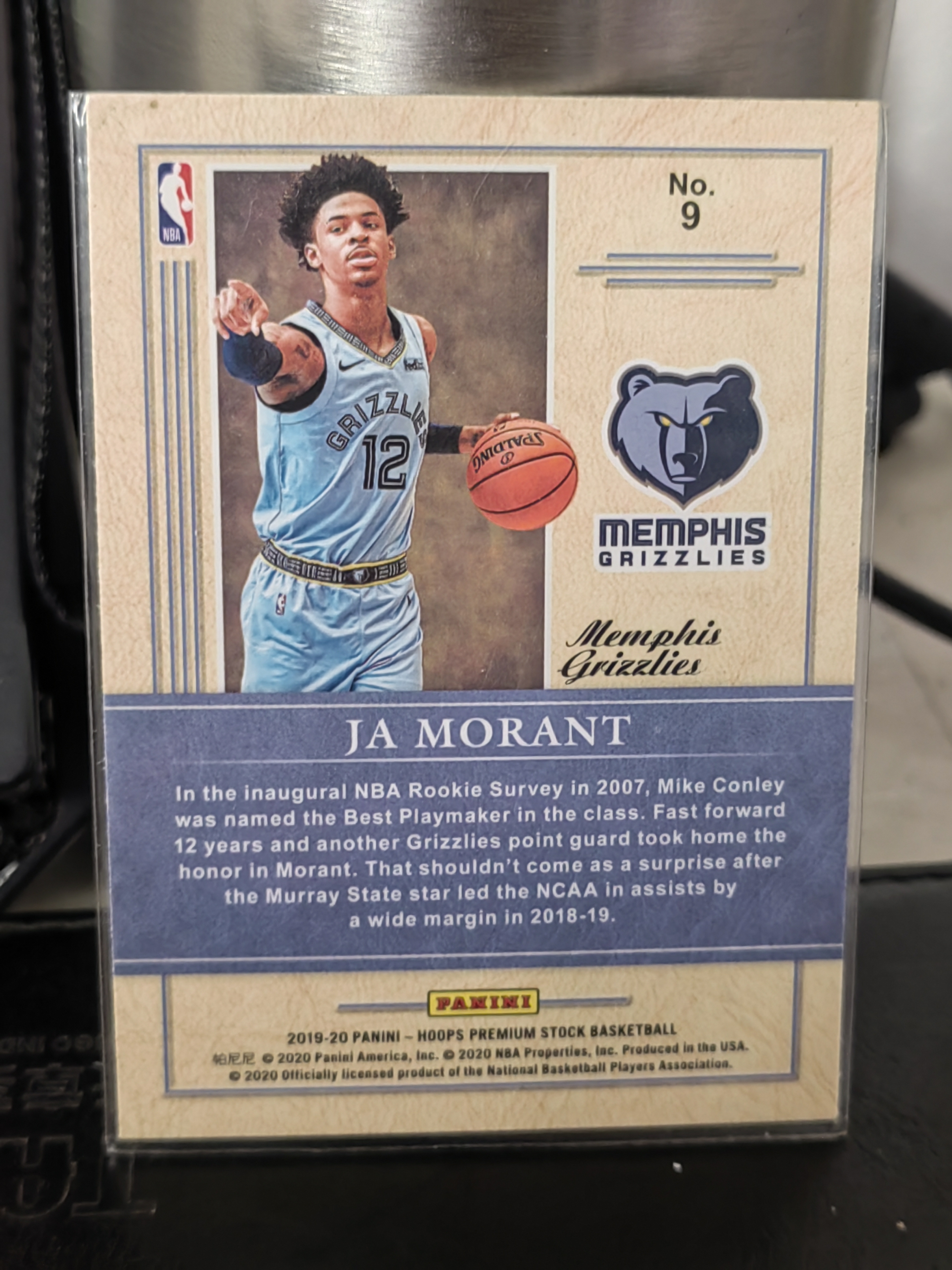 2019-20 Panini Hoops Premium Stock Ja Morant RC Hoops 贾 莫兰特 灰熊 篮 2019届 新秀 全家福 白边白角 不保卡品 卡品如图