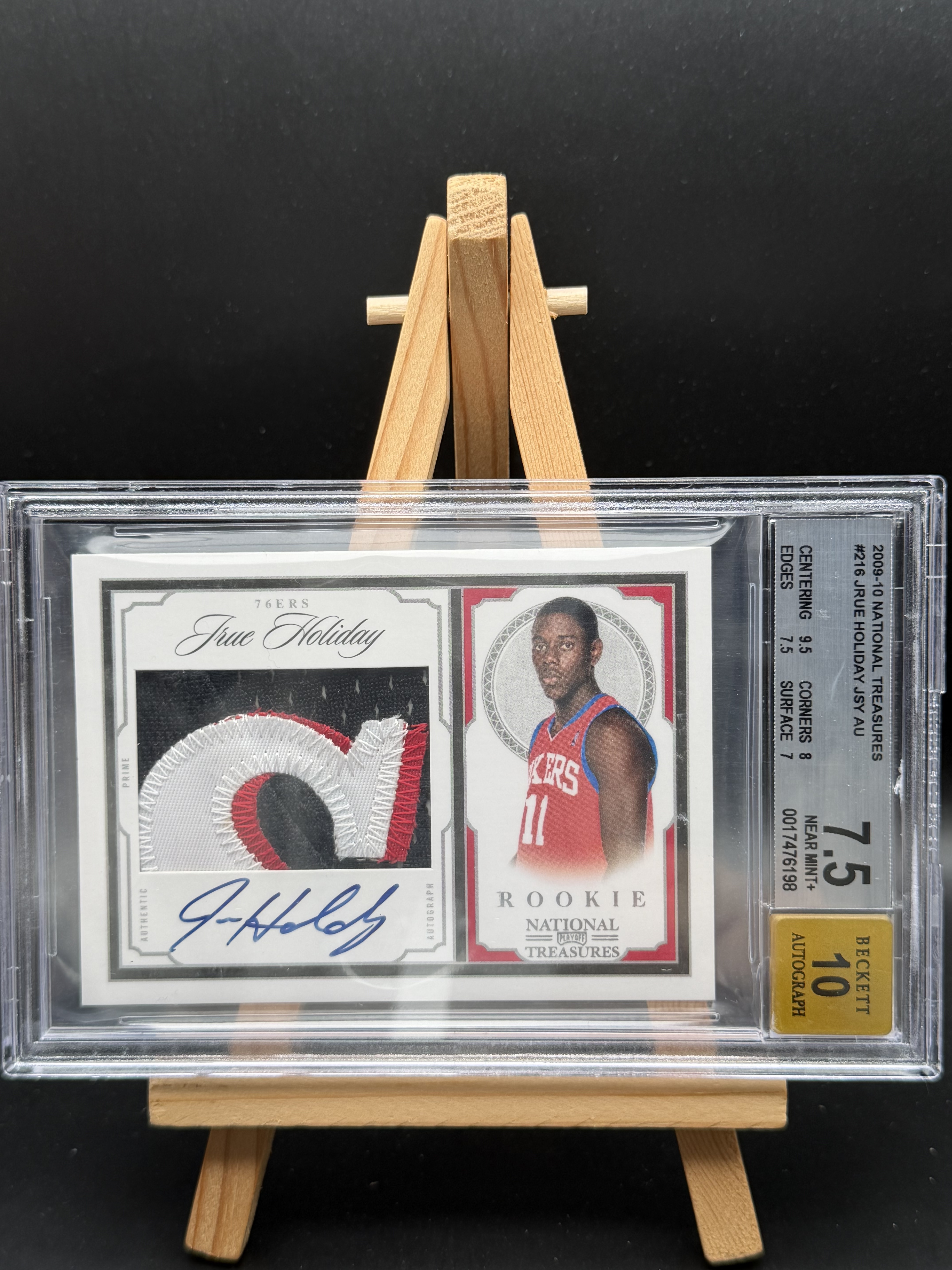 2009-10 Panini National Treasures Jrue Holiday RC 朱 霍乐迪 76人 国宝 正RPA 99编 新秀 卡签 签字 GU落场 球衣物料 patch BGS