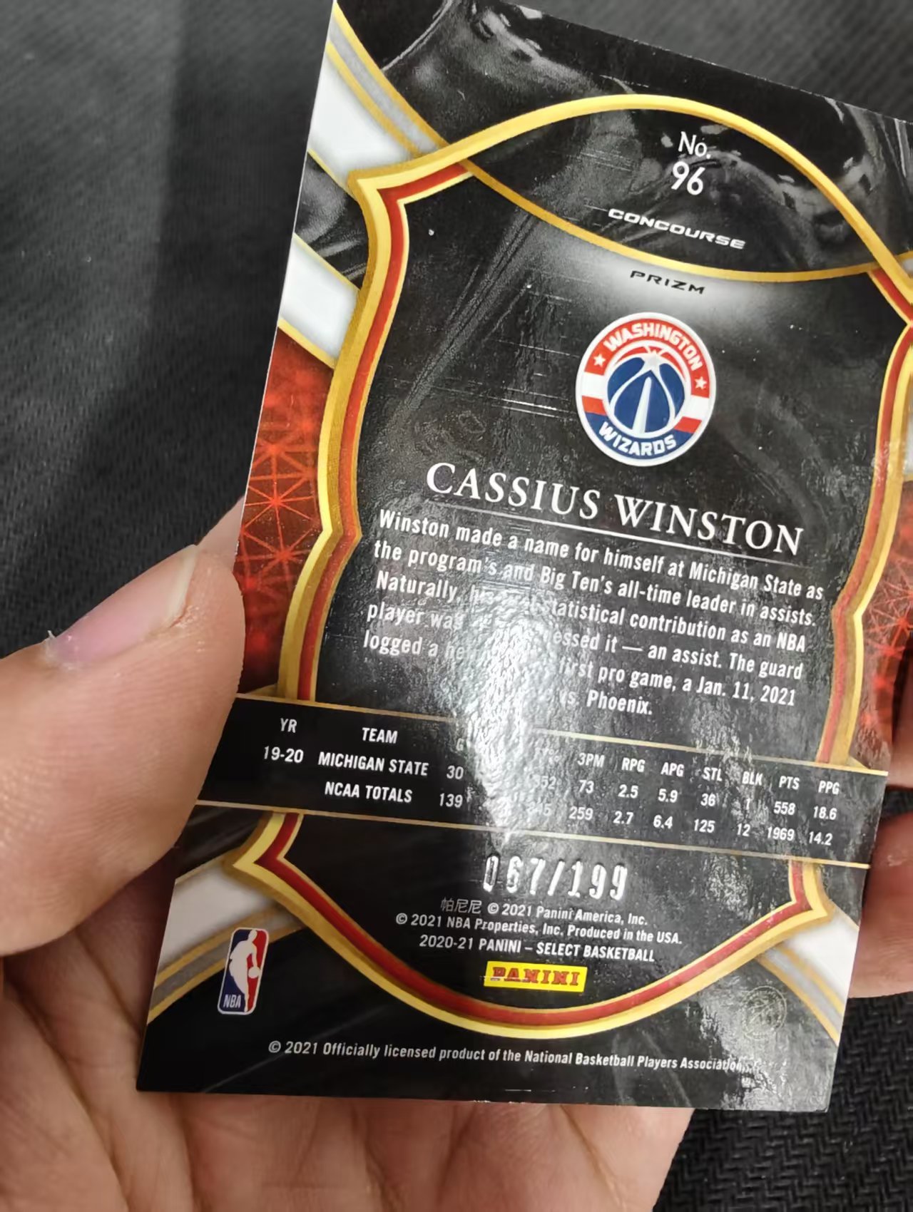 【汽水拍卖】2020-21 Panini Select Cassius Winston RC 卡修斯温斯顿 奇才 rc新秀 红折 199编 瑕疵如图