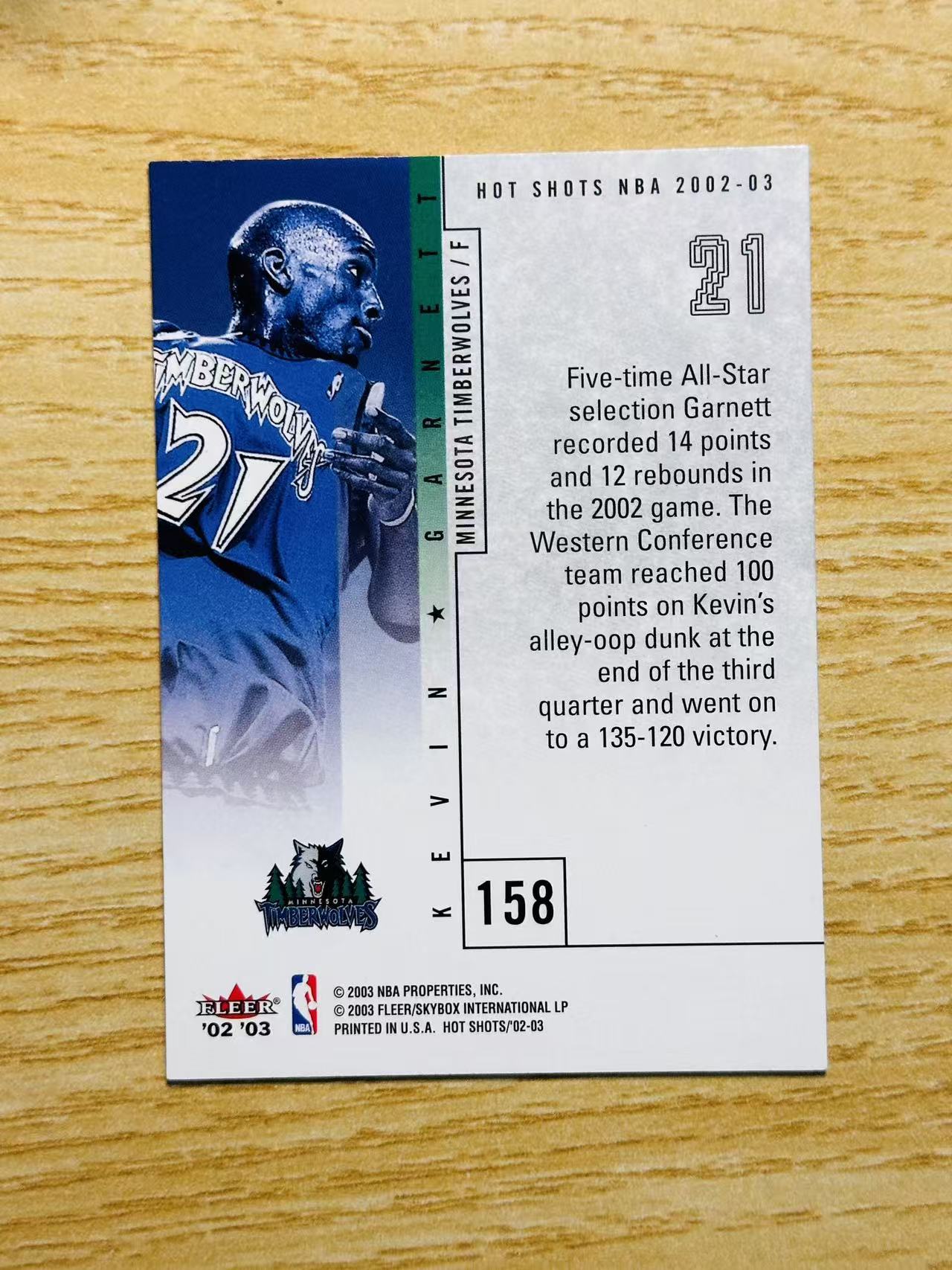 2002-03 Fleer nba Kevin Garnett 嘿嘿代卖 凯文 加内特 狼王 全明星 森林狼 KG 老卡 实卡精美 收藏必备