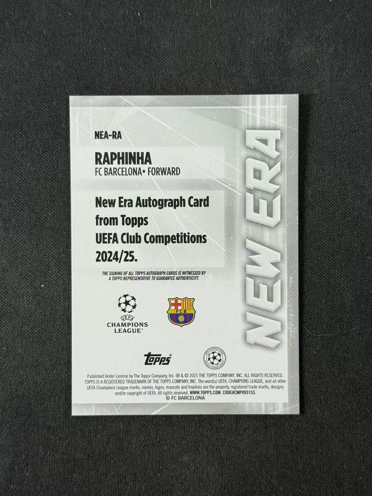 2025 Topps Comptitions Raphinha 【林林拍卖拜仁】ucc系列 欧冠 西甲 巴塞罗那 巴萨 拉菲尼亚 银折 新纪元签 签字 角瑕疵见图