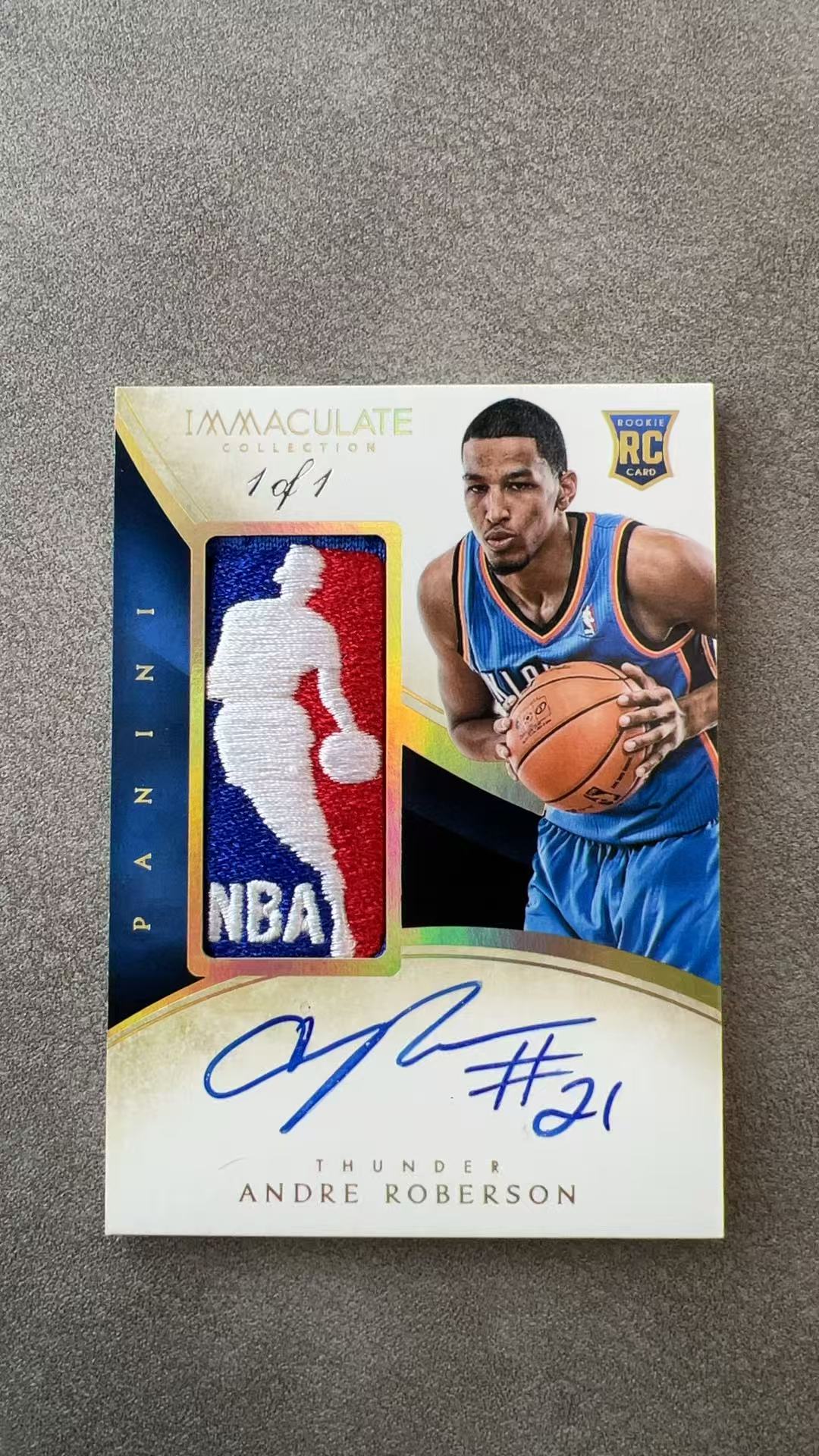 5901【330球星卡实体店代卖】2013-14 帕尼尼 IMM 安德烈 罗伯森 Andre Roberson 雷霆 新秀RC logoman签 RLA 1/1编 1OF1 签字 卡签(UK23)