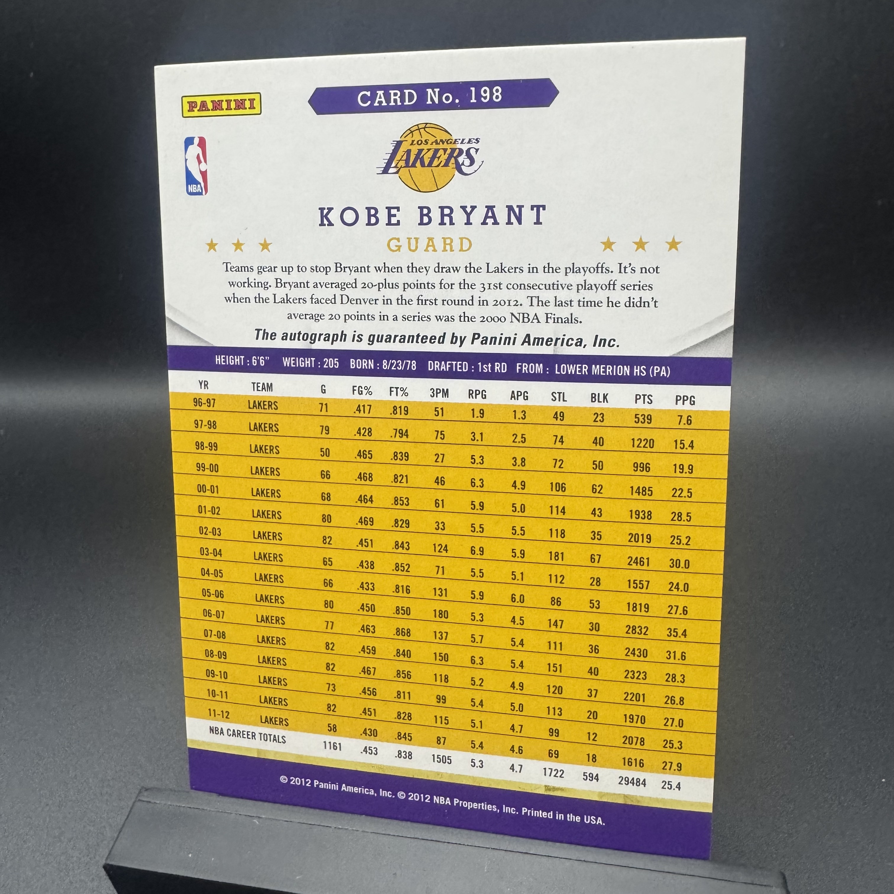 2012 Panini NBA Hoops Kobe Bryant 【猴猴旺卡】湖人 科比 布莱恩特 黑曼巴 小飞侠 签字 【林哥】