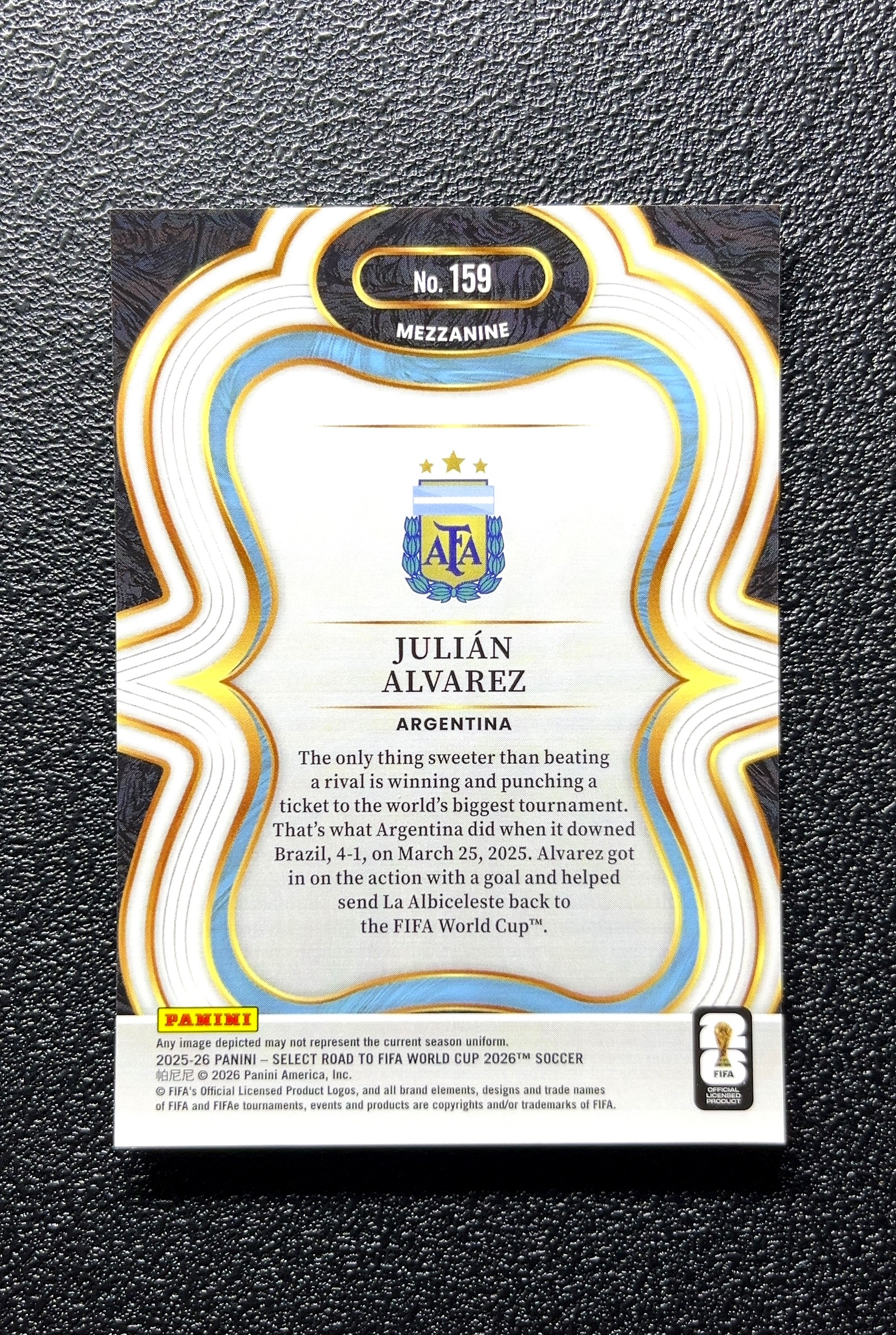 【小白1%代卖】2025 Panini SELECT ROAD TO FIFA WORLD CUP 2026 通往 年世界杯之路 JULIÁN ALVAREZ 胡利安·阿尔瓦雷斯 卡品如图 0808
