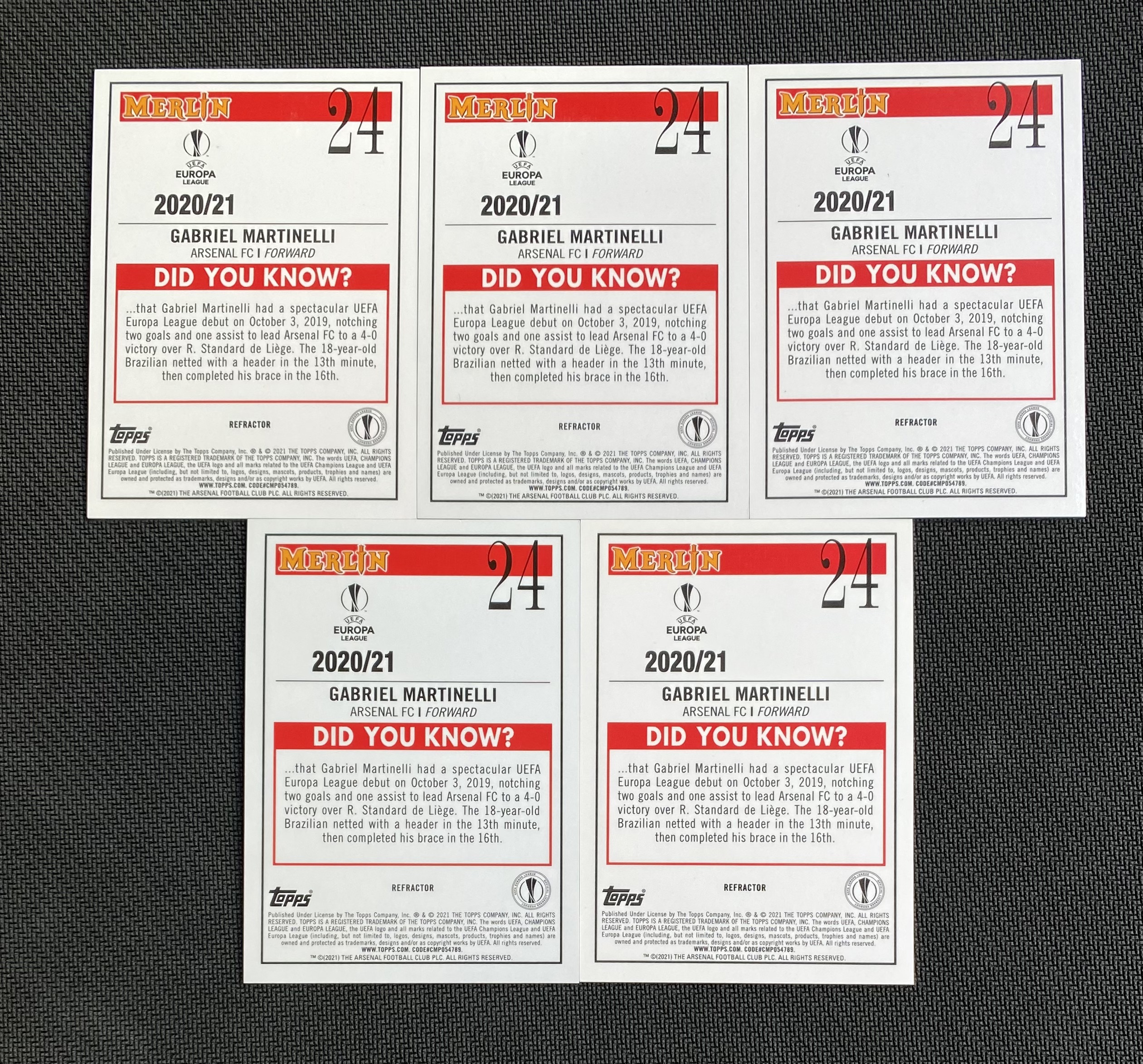 2020-21 Topps Merlin Chrome 梅林 欧战 阿森纳 Gabriel Martinelli 马丁内利 新秀银折 打包 个别正反面划痕磨损 品控慎拍 不累计 菊-SIU