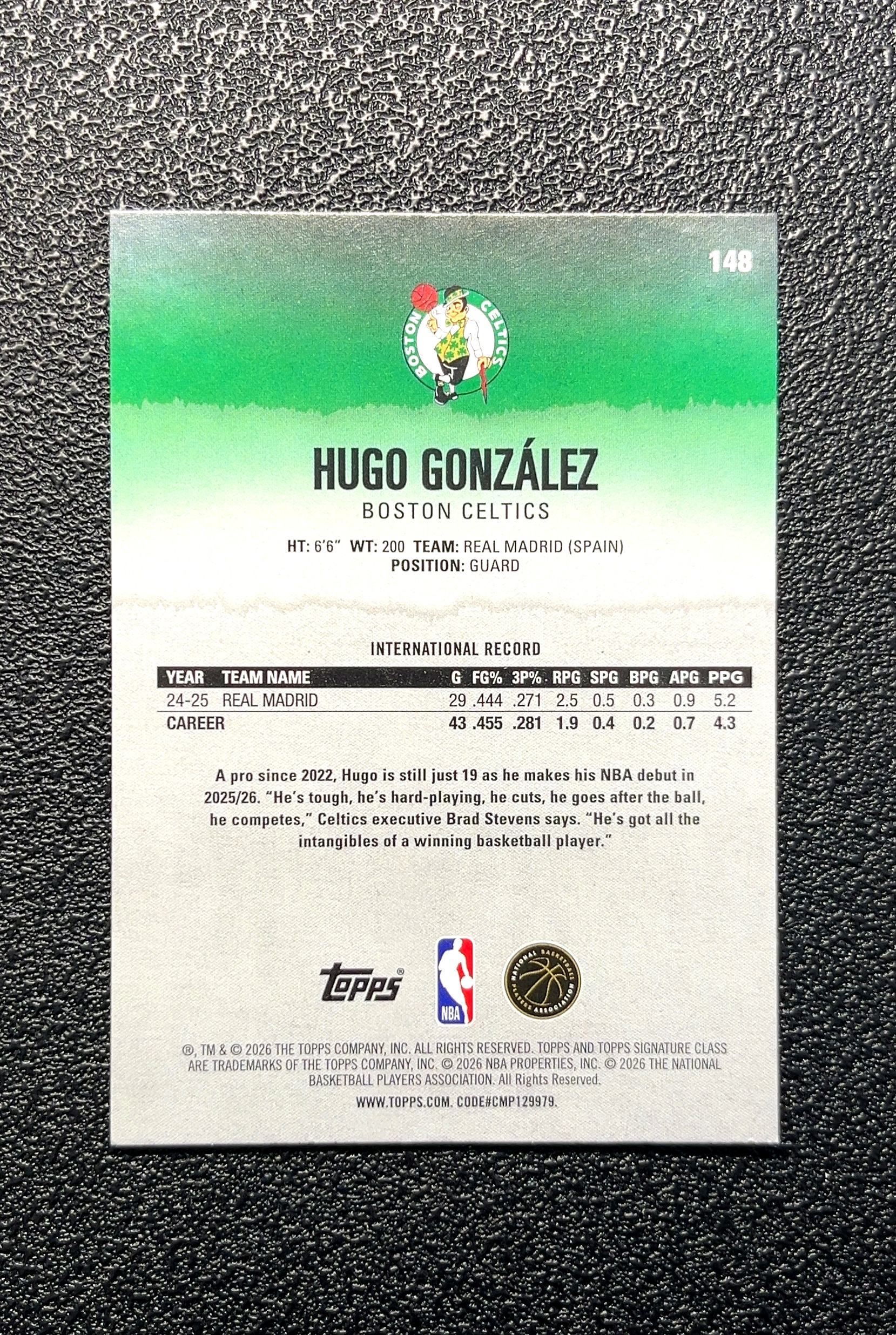 【岛屿拍卖】2025 Topps Hugo González 胡戈·冈萨雷斯 新秀 RC 卡品如图 高价值 #148 Boston Celtics 波士顿凯尔特人 0006#336